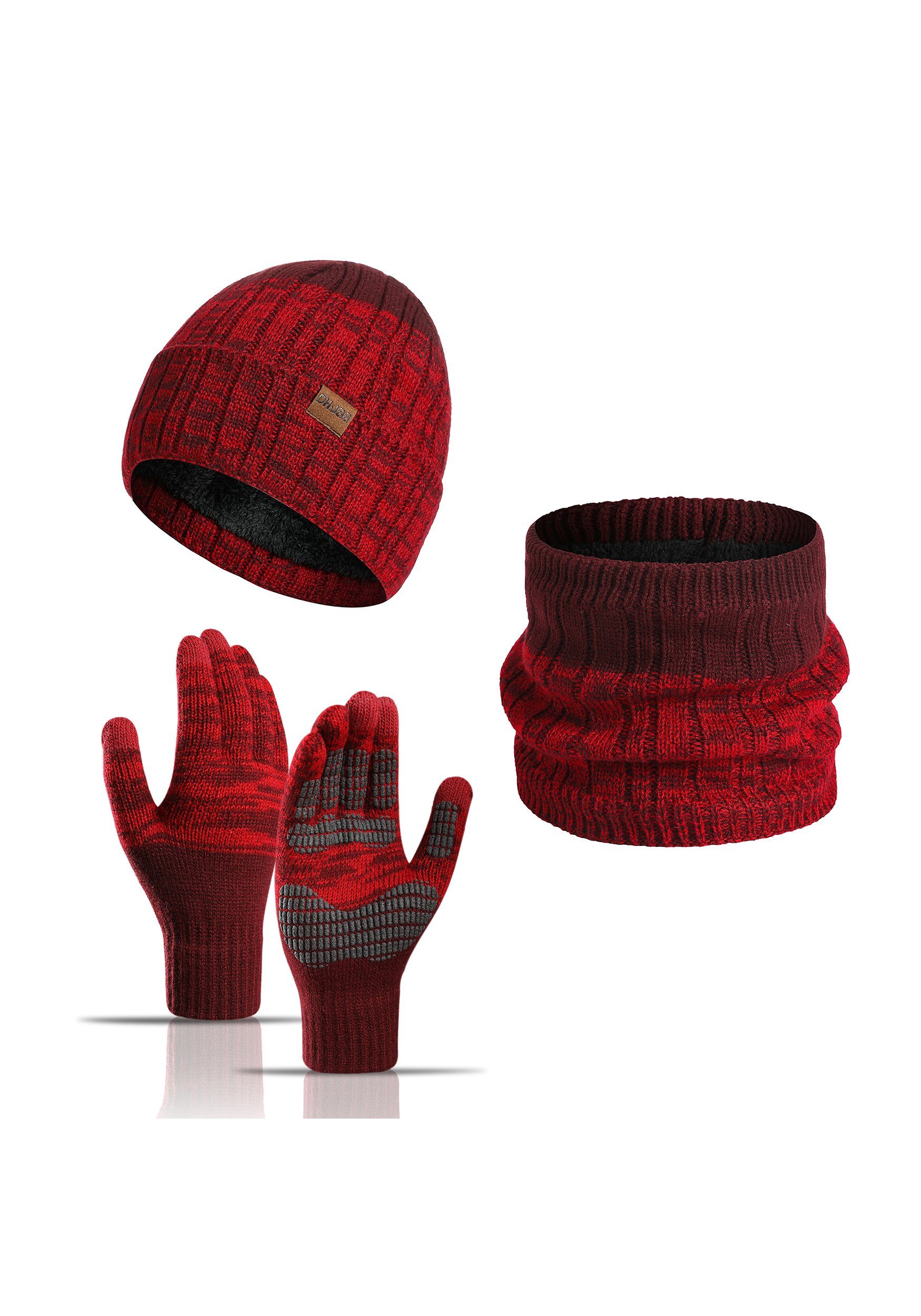 MAGICSHE Mütze & Schal Handschuhe Rot Set Schal