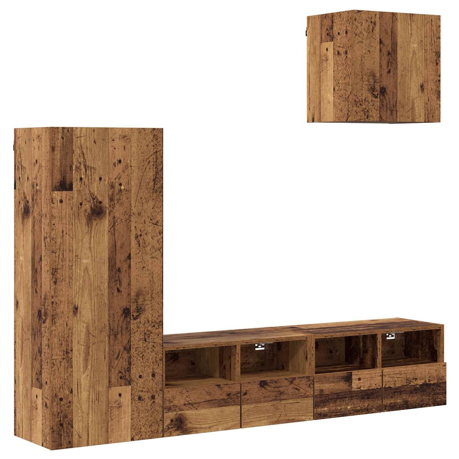 vidaXL TV-Wand TV-Wandgeräte 4 stk. Altholz Holzwerkstoff, (4-St)