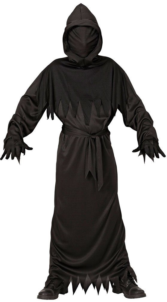 Karneval-Klamotten Kostüm Horror Kinder Gewand unsichtbarer Maske schwarz, Halloween Umhang schwarz mit unsichtbarer Maske und Kapuze