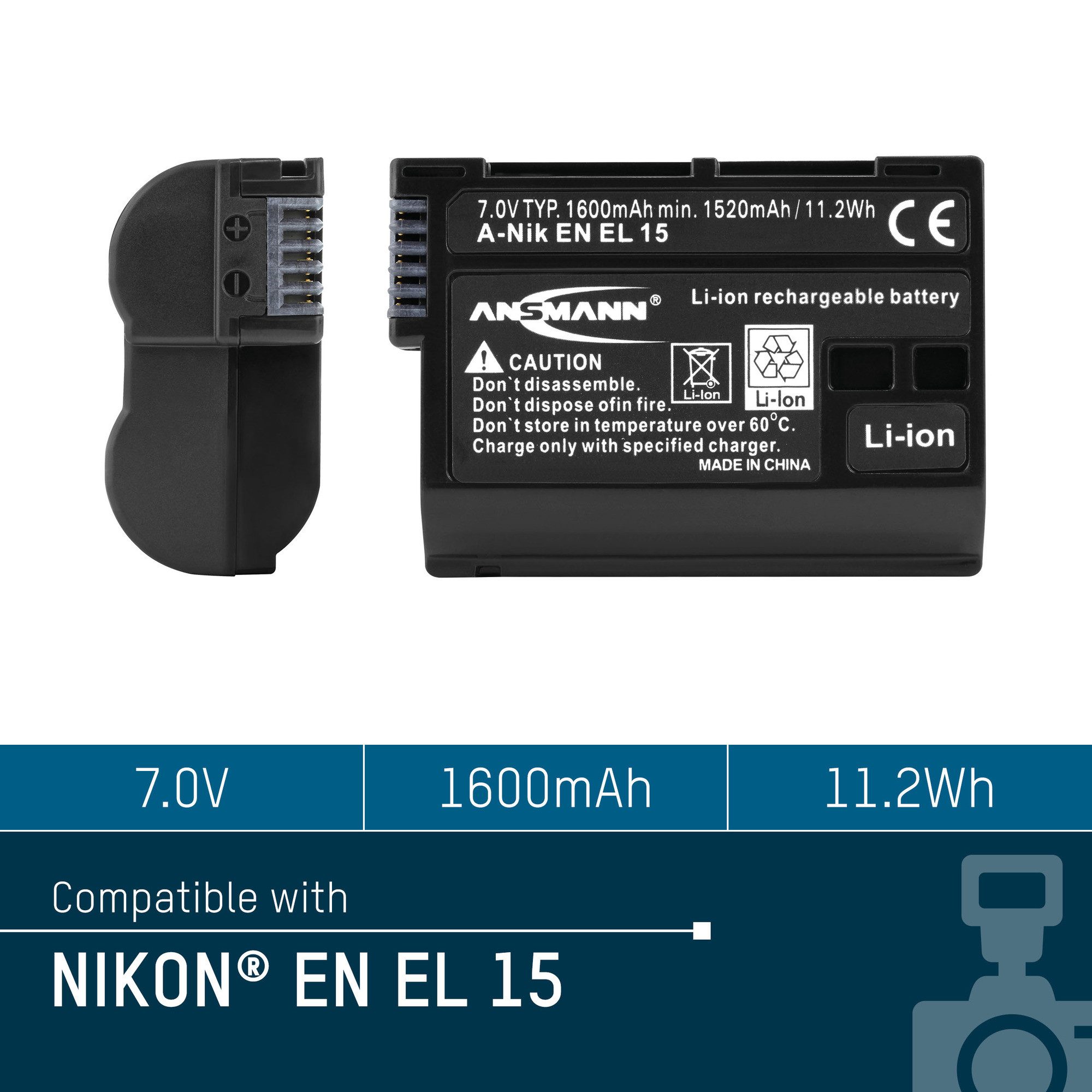 ANSMANN AG Akkupack A-Nik EN EL 15 Ersatz für Kamera Nikon D600, D800… 1400-0043 Akku 1600 mAh (7 V)