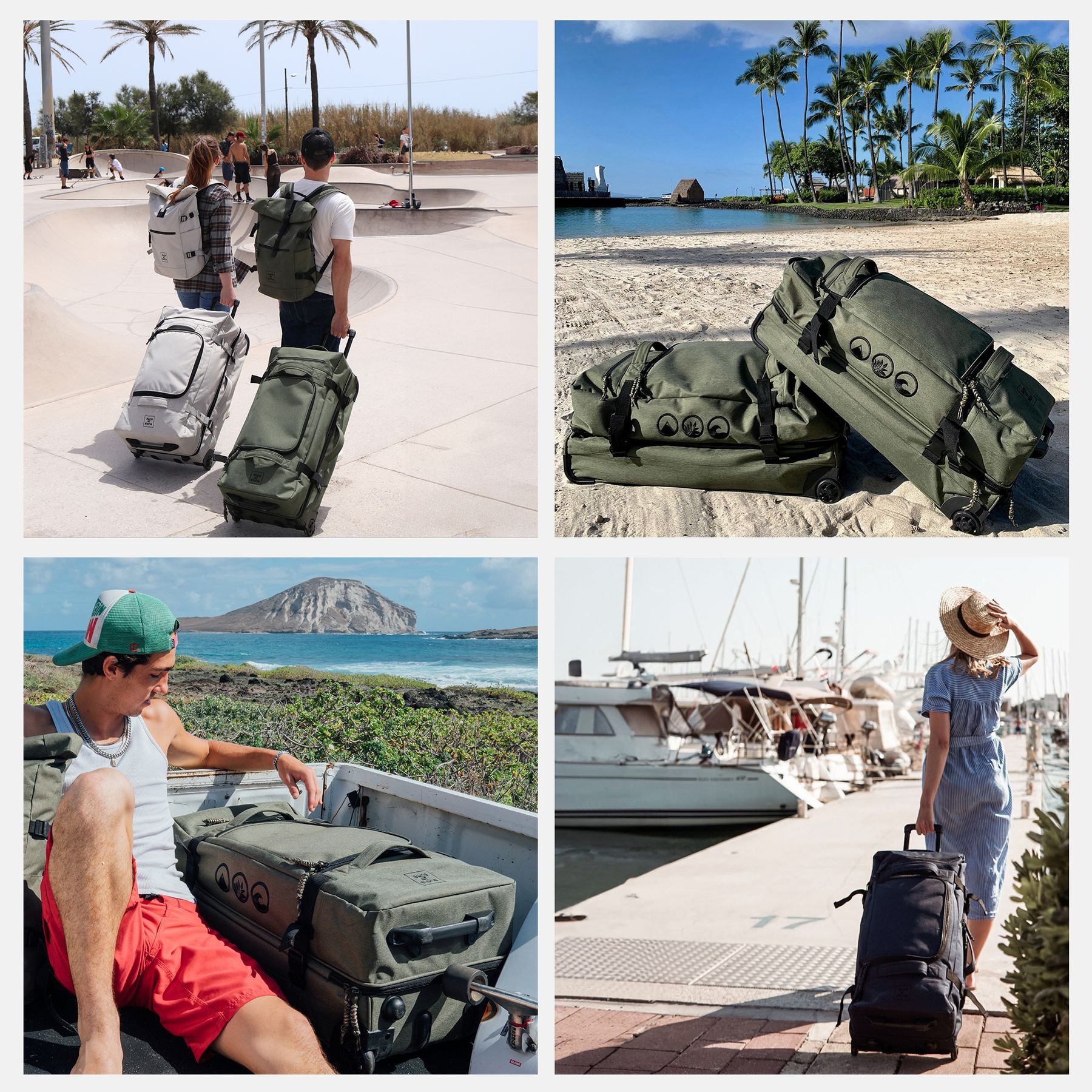 SONS OF ALOHA Kofferset Reisetasche mit Rollen groß Duffle 80 cm XL 120L, 2 Rollen, (0 tlg), großer Roll-Koffer mit Trolleyfunktion, aus Meeresplastik