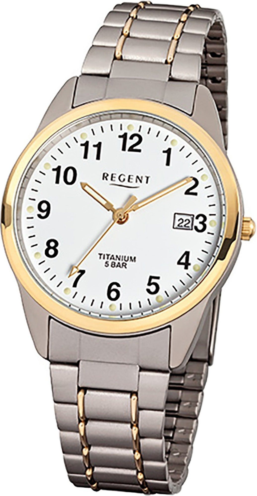 Regent Quarzuhr Regent Titan Herren Uhr F-430 Quarzuhr, Herrenuhr Titanarmband silber, grau, rundes Gehäuse, mittel (ca. 36mm)