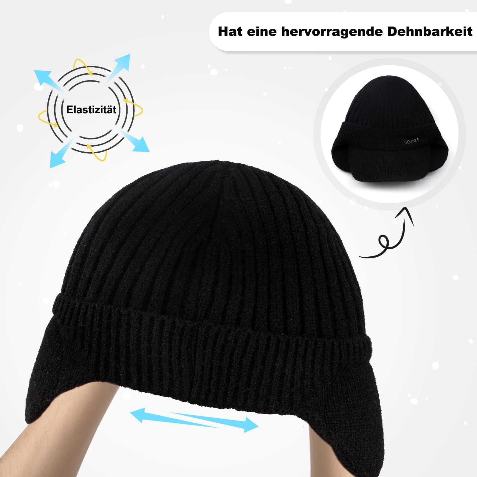 Coonoor Strickmütze Ohrenschützer Mützefür Herren & Damen, Wintermütze mit Fleece (1-St) Dicke Strickmütze für Ski & Fahrrad, winddicht, warm, Stretch-Kappe