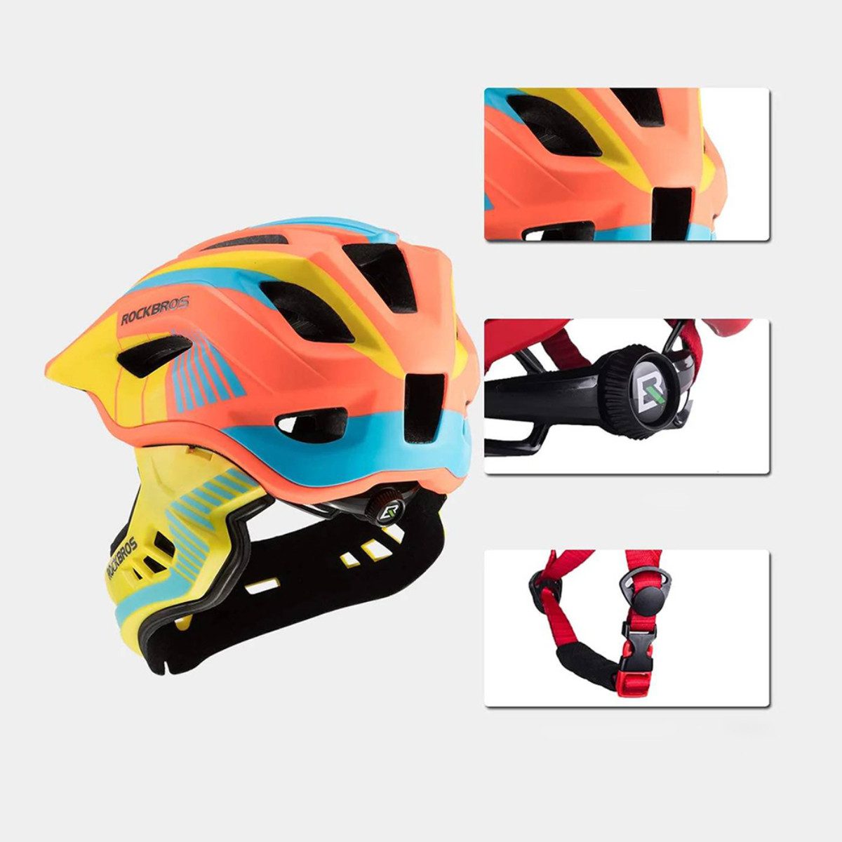 ROCKBROS Kinderfahrradhelm TT-32 (Fahrradhelm Set, Kinderhelm Set mit Kinnschutz), Kinderhelm mit abnehmbarem Fullface Kinnschutz – Bild 4 von 5