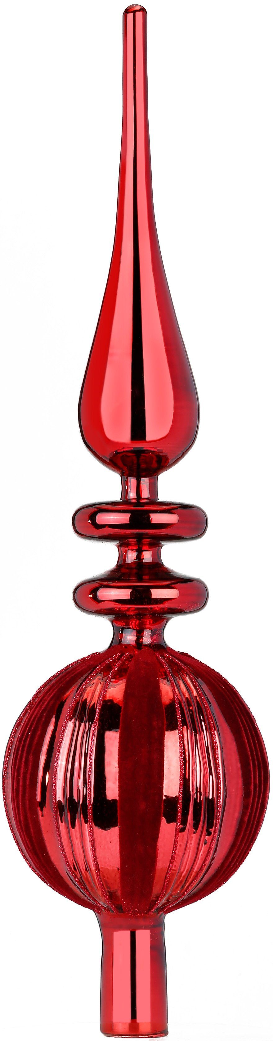 MAGIC by Inge Christbaumspitze, Christbaumspitze Glas mit Muster Samt - Streifen 39cm Chianti