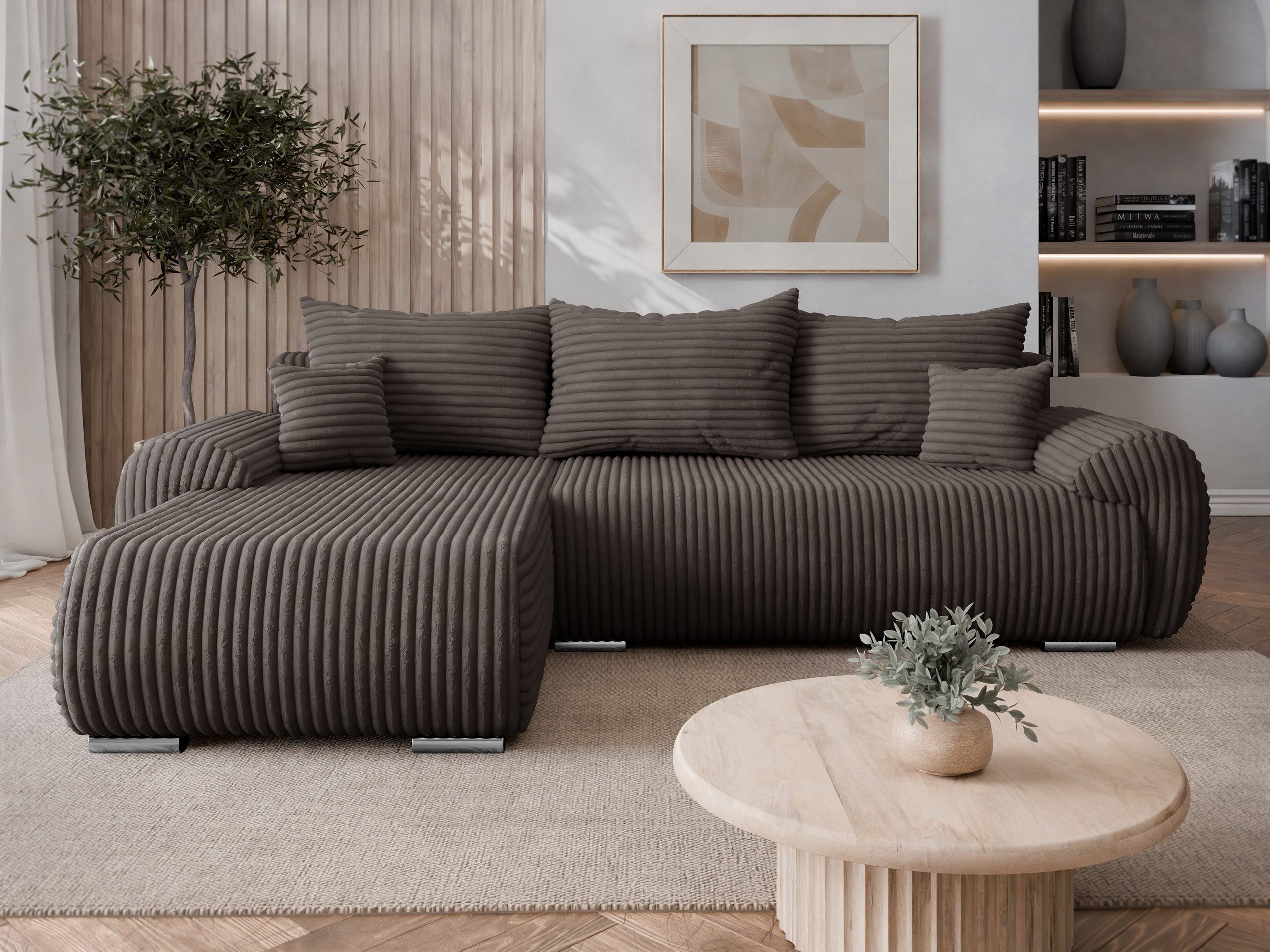 MIRJAN24 Ecksofa Ubo L Cord, mit Bettkasten und Schlaffunktion, 282x178x81 cm, Kissen-Set