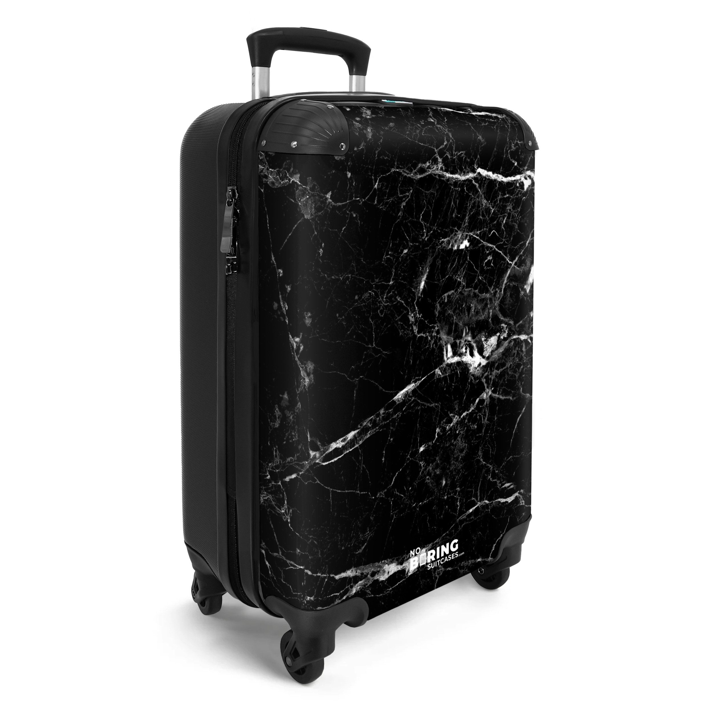 NoBoringSuitcases.com© Hartschalen-Trolley Marmor - Schwarz - Marmoroptik - Luxus 55x35x20cm, 4 Rollen, Reisekoffer mit 4 Rollen, Carry on luggage, Männer