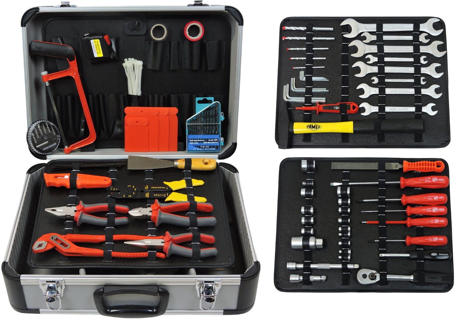FAMEX Werkzeugset 731-60 Alu Werkzeugkoffer, (Werkzeugkoffer), aus CV-Stahl, abschließbar