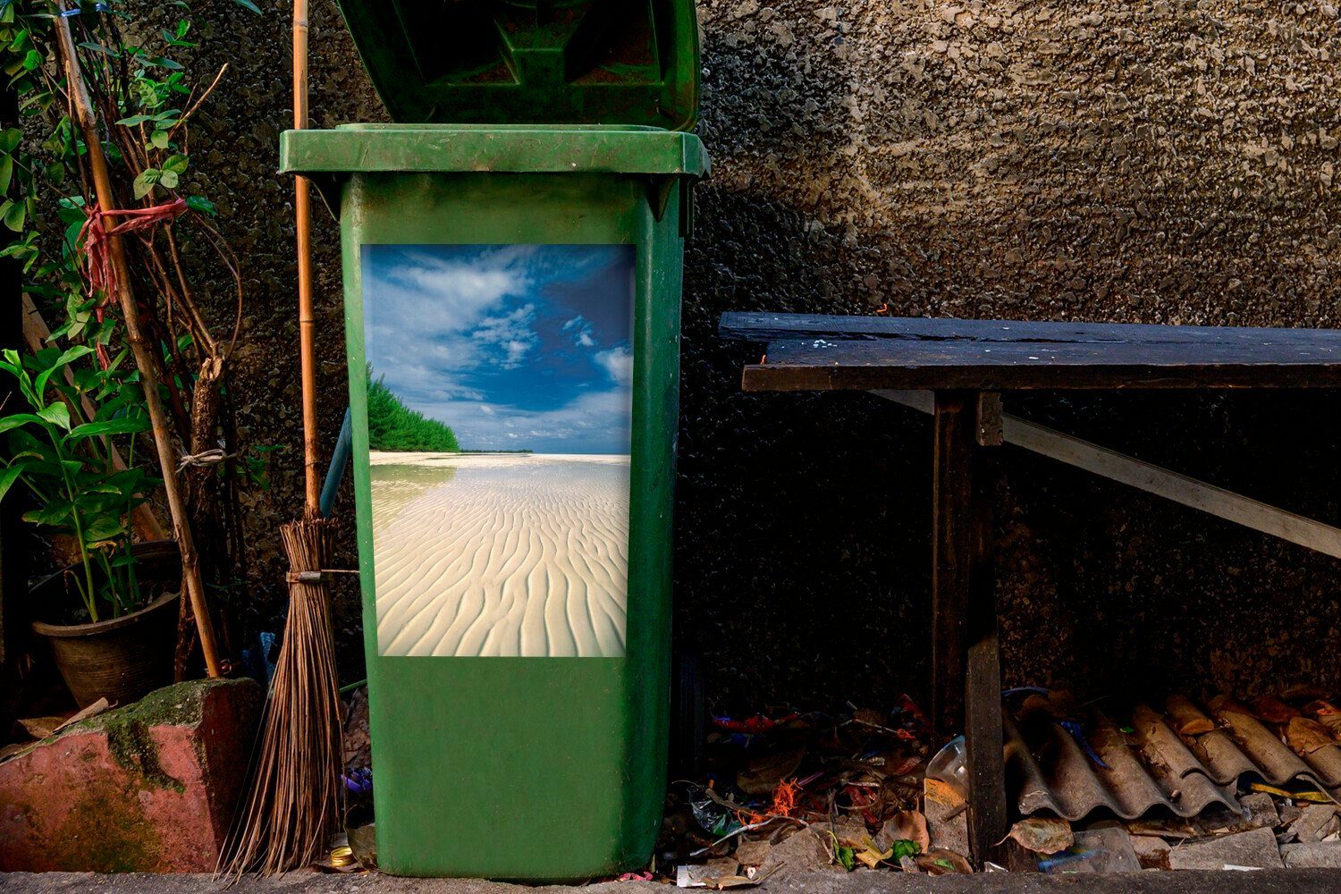 Mülleimer-aufkleber, und Abfalbehälter St), außergewöhnlich Mülltonne, Lucayan MuchoWow tropischer Sticker, Ein Container, weißer National Strand (1 im Wandsticker