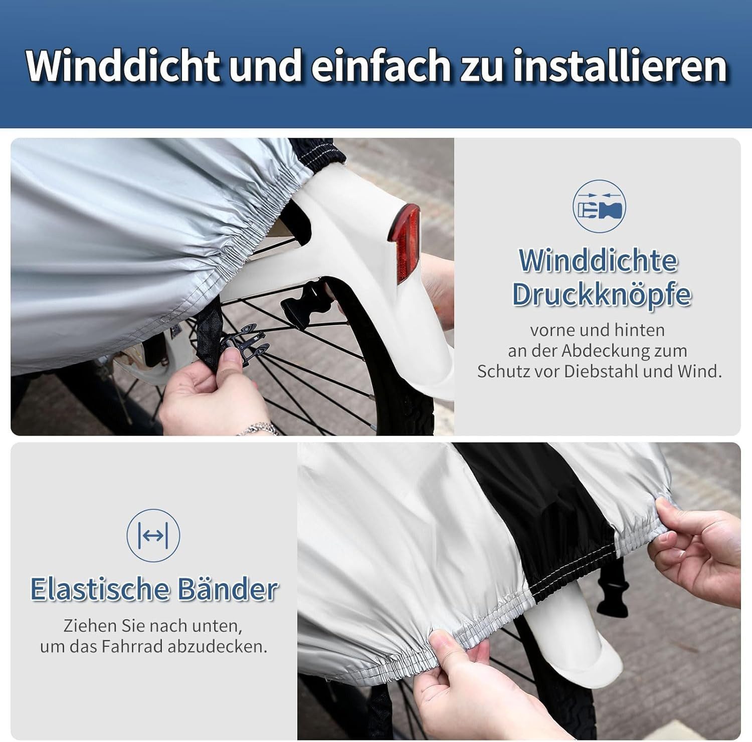 ibettertec Fahrradschutzhülle,Fahrradabdeckung Fahrrad Abdeckungen Fahrradgarage Plane Wasserdicht (mit Verriegelungsloch, 1-St., 200×70×110cm Fahrrad Garage Schutzhülle Abdeckplane Fahrradplane), Wetterfest Winterfest Oxford Regenschutz Schutzbezug Motorrad Fahrrad), Wasserdicht, isoliert, staubdicht.
