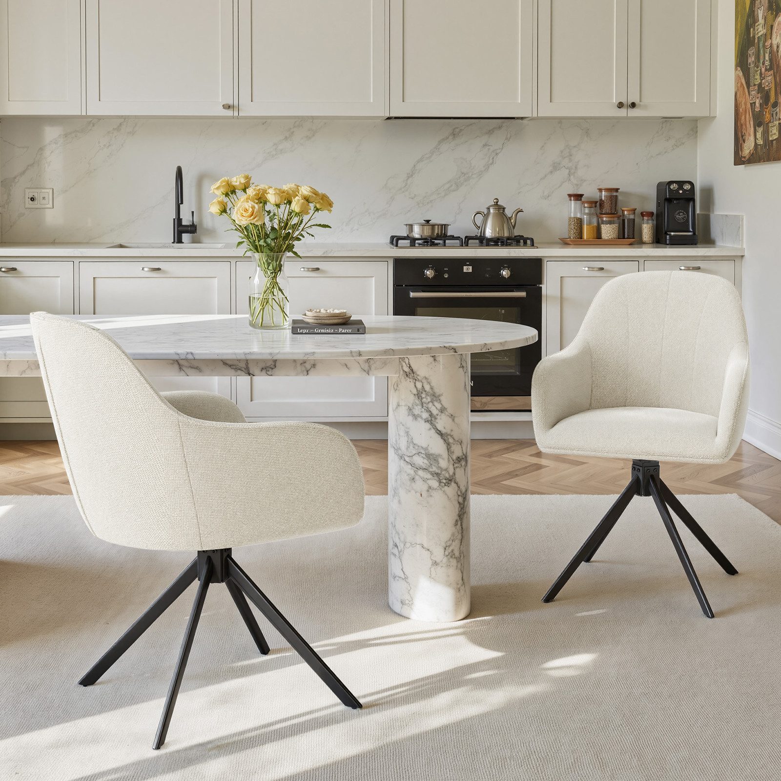 HawthyHome Polsterstuhl 360° drehbar mit Armlehne und Metallbeinen, 4-Fußstuhl (2 St), Moderner Küchenstuhl Esszimmerstuhl für Wohnzimmer & Büro