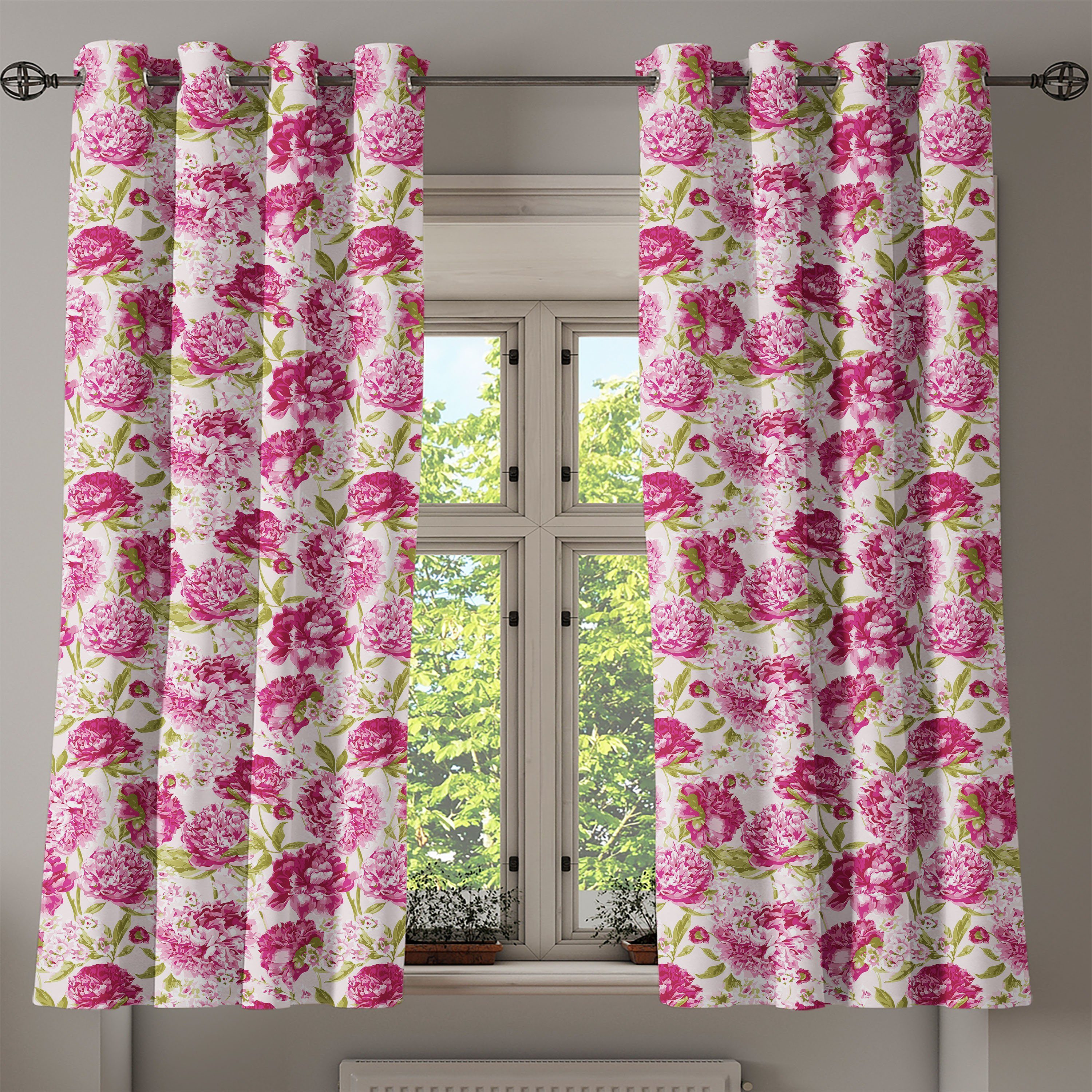 Abakuhaus, Schlafzimmer 2-Panel-Fenstervorhänge Pfingstrosen Blume Gardine Dekorative für Blattblumen und Wohnzimmer,