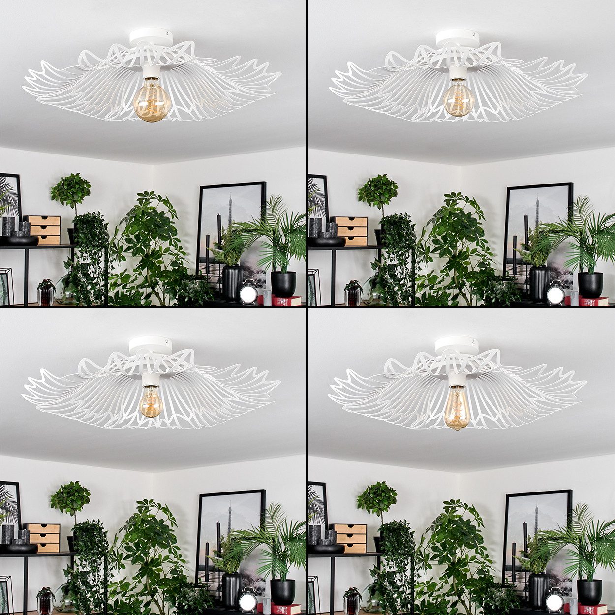 hofstein Deckenleuchte Deckenlampe aus Metall in Weiß, ohne Leuchtmittel, mit Schirm in Gitter-Optik (66,5 cm), 1 x E27, ohne Leuchtmittel