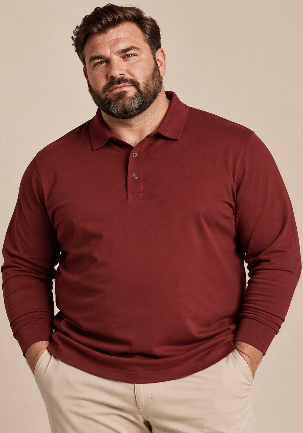 Man's World Plus Poloshirt auch in Grosse Größen bis Gr. 7XL Bauch-Fit mit Langarm, klassischer Polokragen, mit Knopfleiste am Ausschnitt