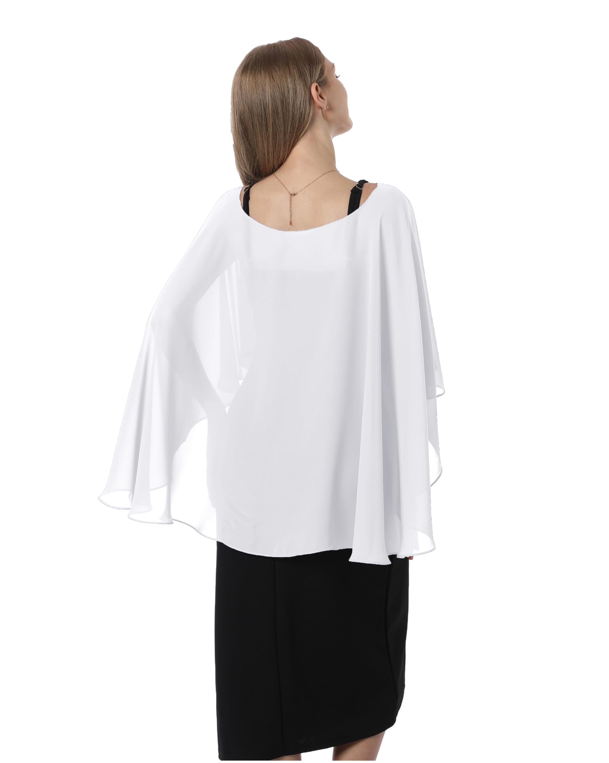 nsihing Bolero Damen Chiffon Cape Schals für Hochzeitskleider Elegantes Bankett Capelets für Hochzeit Braut Abendkleid Brautkleid Sommer – Bild 4 von 5