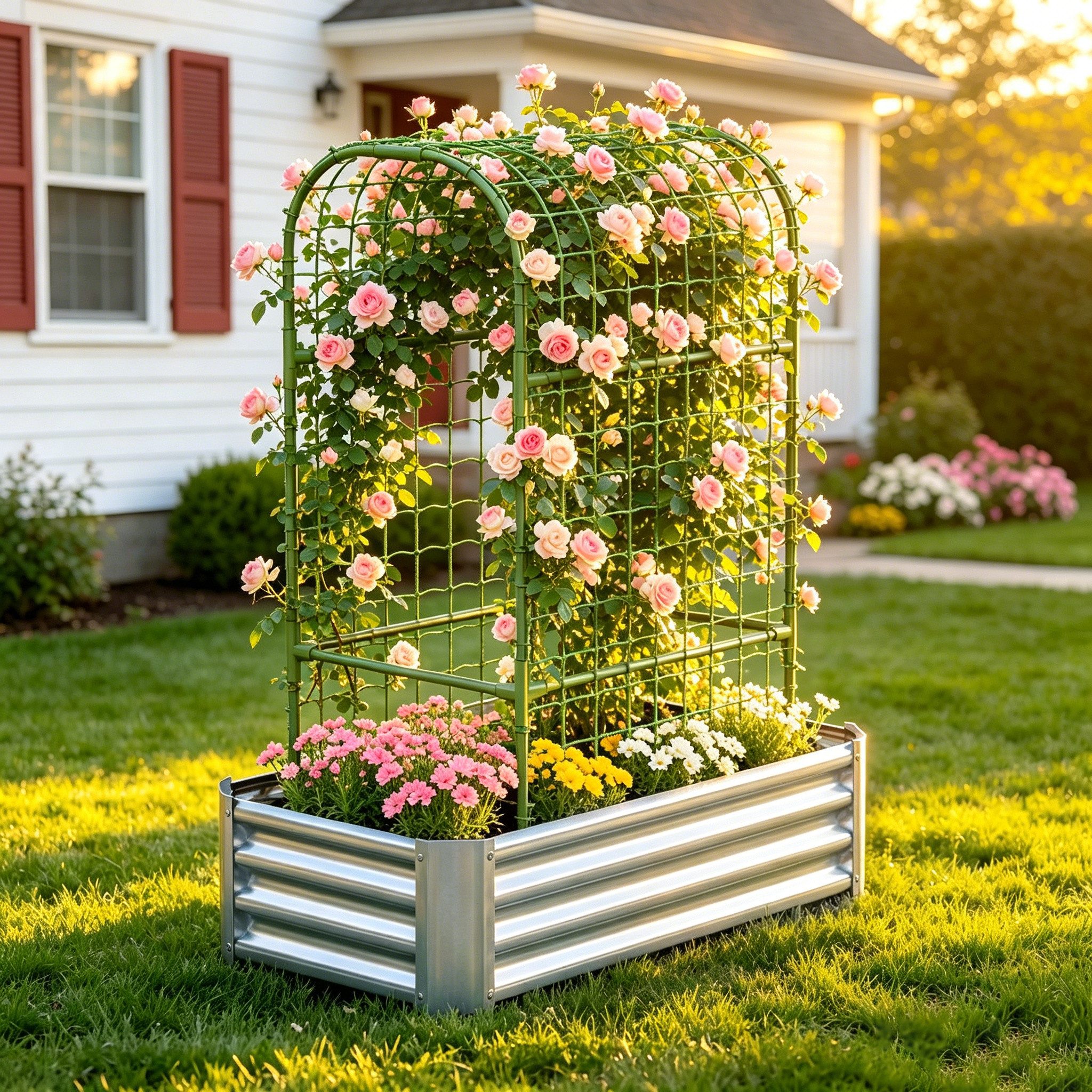 HOMERECOMMEND Blumenkasten mit Gitter, Metall, für den Anbau von Blumen, Gemüse, 120x60x150cm (1 St), gefaltete Kanten, Gemüsebeet sollte schichtweise befüllt werden