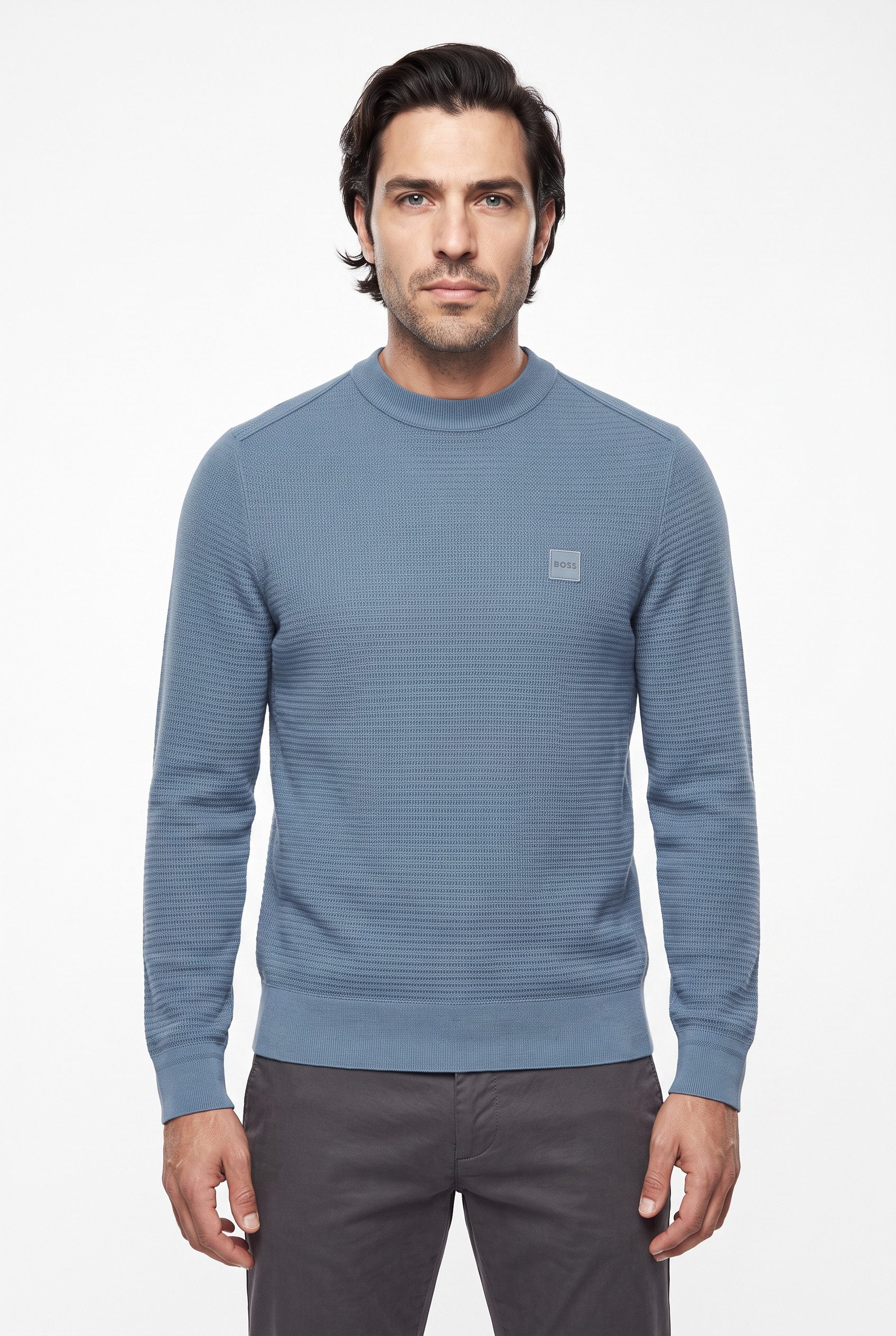 BOSS ORANGE Strickpullover Anion Cotton Cashmere Rundhalsausschnitt, Regular Fit, BOSS-Label
