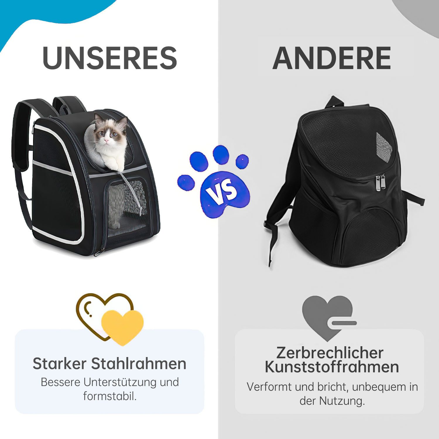 Refined Living Tiertransporttasche Haustier Rucksack mit Netzfenster Tragbare und Faltbare Katzentasche bis 8,00 kg, Katzenrucksack mit Seitentaschen Atmungsaktive und Leichte Hundetasche