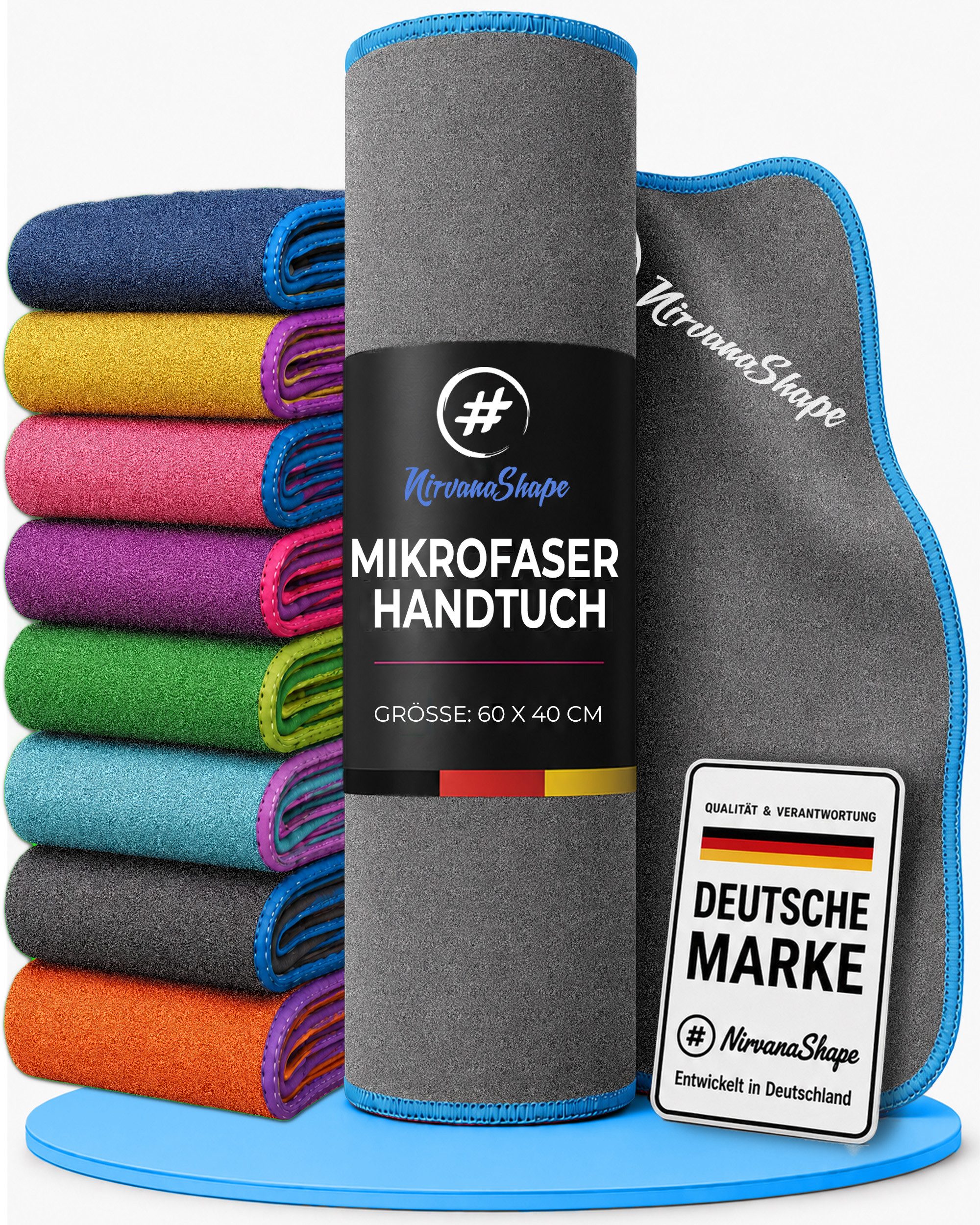 NirvanaShape Reisehandtuch Mikrofaser Handtücher [2er SET] Badehandtuch Reisehandtuch Strandtuch, Ecktasche mit Reißverschluss, saugfähig, leicht, schnelltrocknend