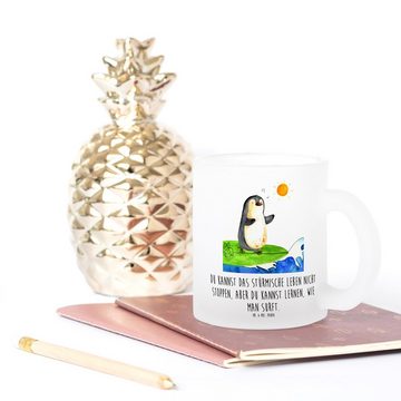 Mr. & Mrs. Panda Teeglas Pinguin Surfer - Transparent - Geschenk, surfen, Glas Teetasse, Teeta, Premium Glas, Liebevolles Design