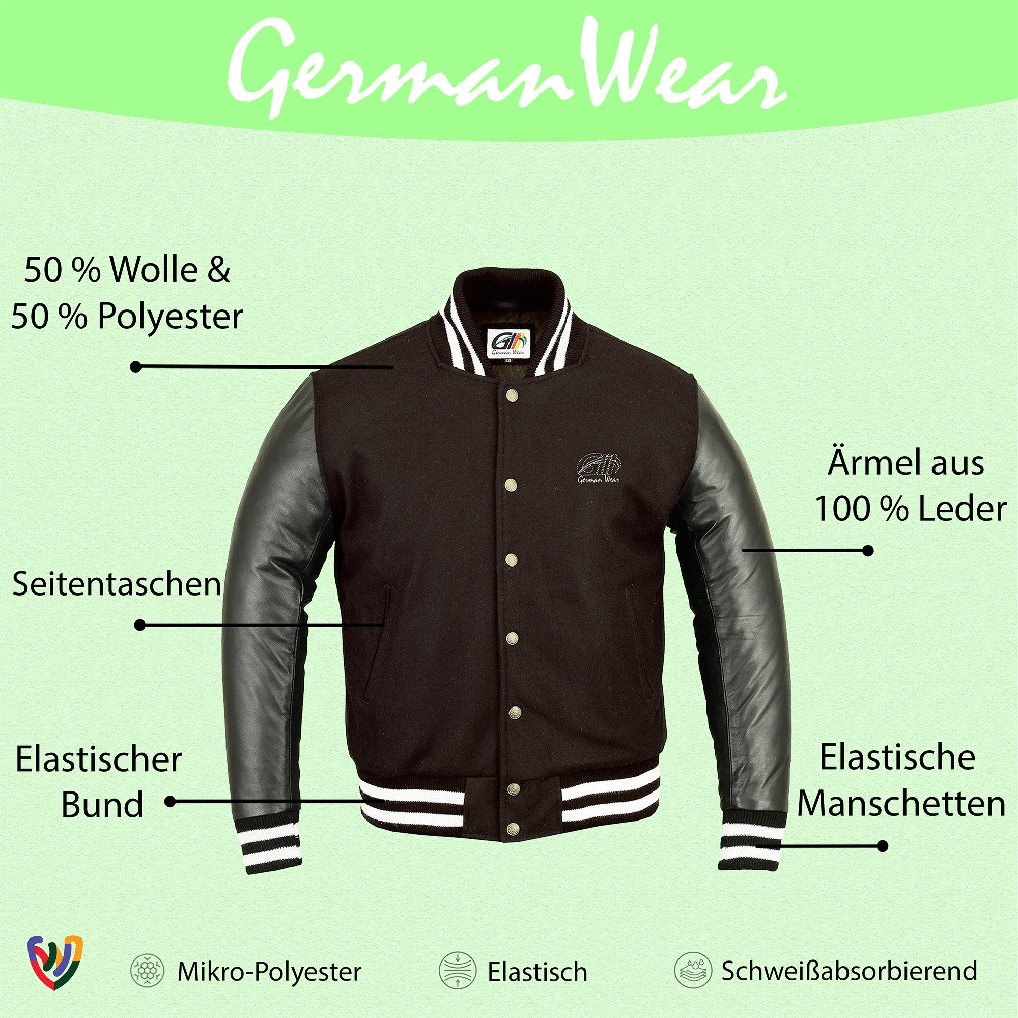 German Wear Collegejacke CJ002 Collegejacke Blouson Wolljacke mit Lederärme günstig online kaufen