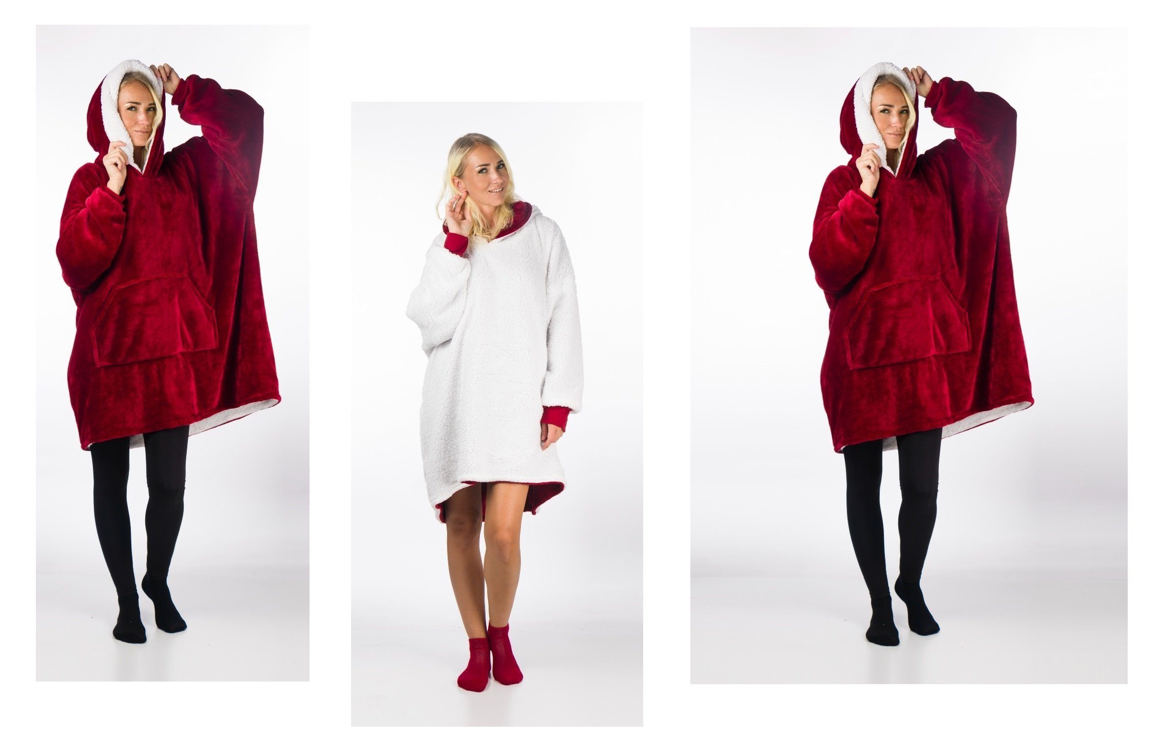 Markenwarenshop-Style Wintermantel Wohnmantel Home Mantel Kuscheldecke Kuschelmantel Damen und Herren Rot