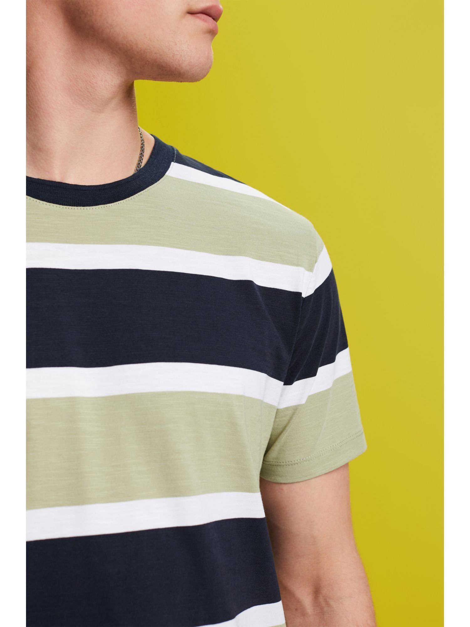 Esprit Baumwolle LIGHT (1-tlg) 100 GREEN T-Shirt, T-Shirt % Gestreiftes Jersey