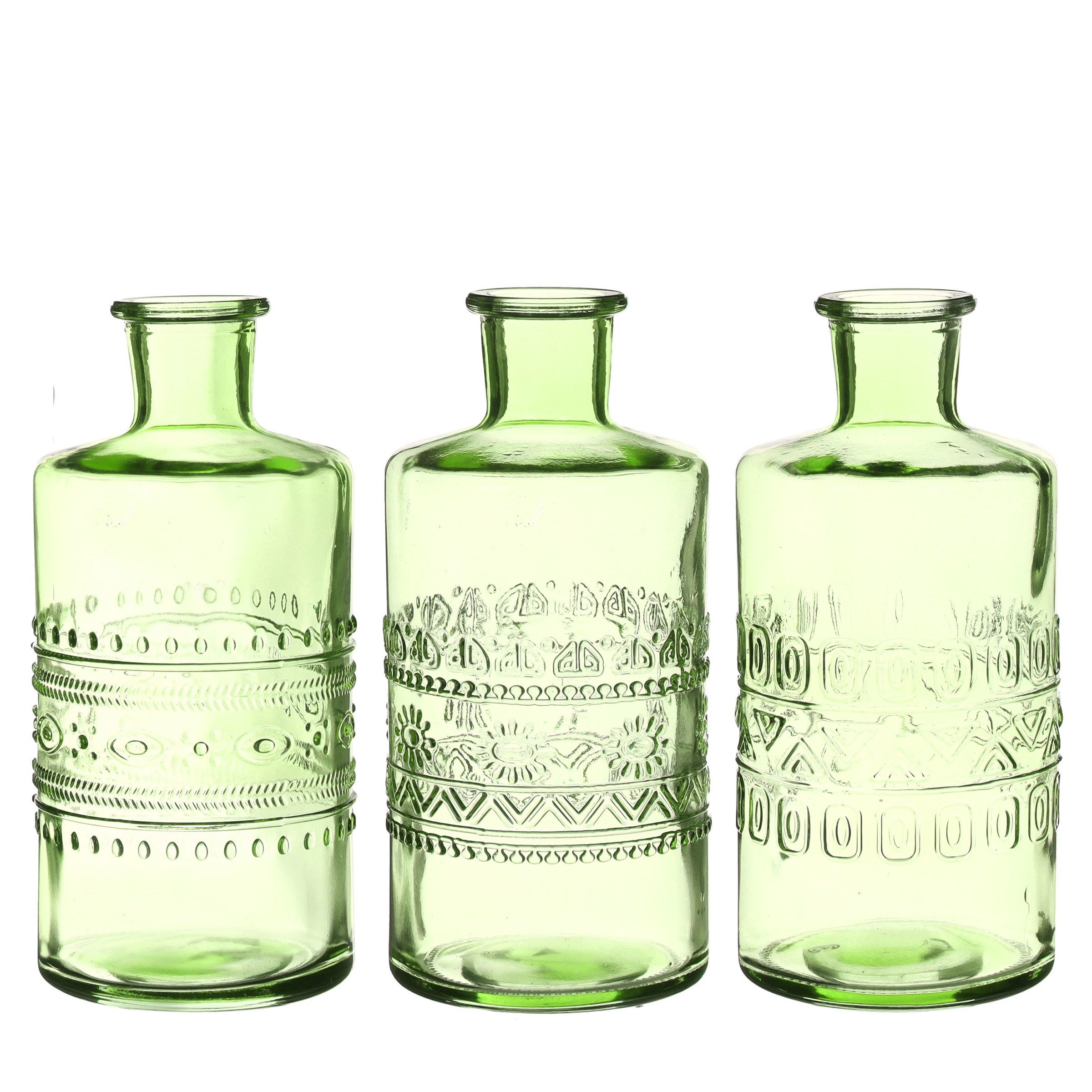 finehomegarden Dekovase Glas Flasche PORTO Ø7,5cm H14cm Glasflasche 3fach sort. Flasche (Set, 3 St., 3er Set), Vintage Vase Glasvase 4Farben wählbar