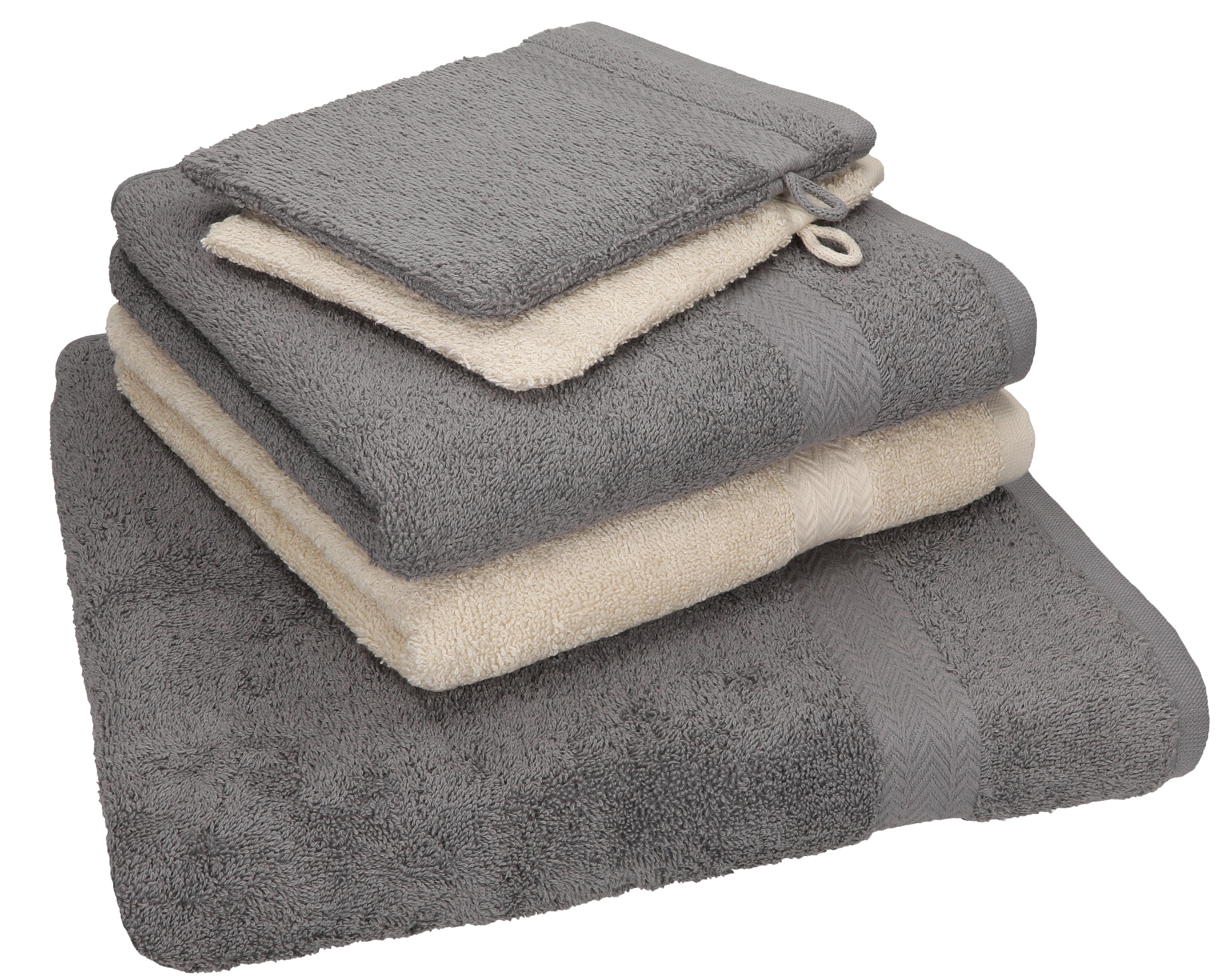 1 TLG. Betz (5-tlg) 2 Waschhandschuhe, 100% Single Baumwolle, Pack Baumwolle Handtuch Handtücher Duschtuch 2 Set Set Handtuch sand 5