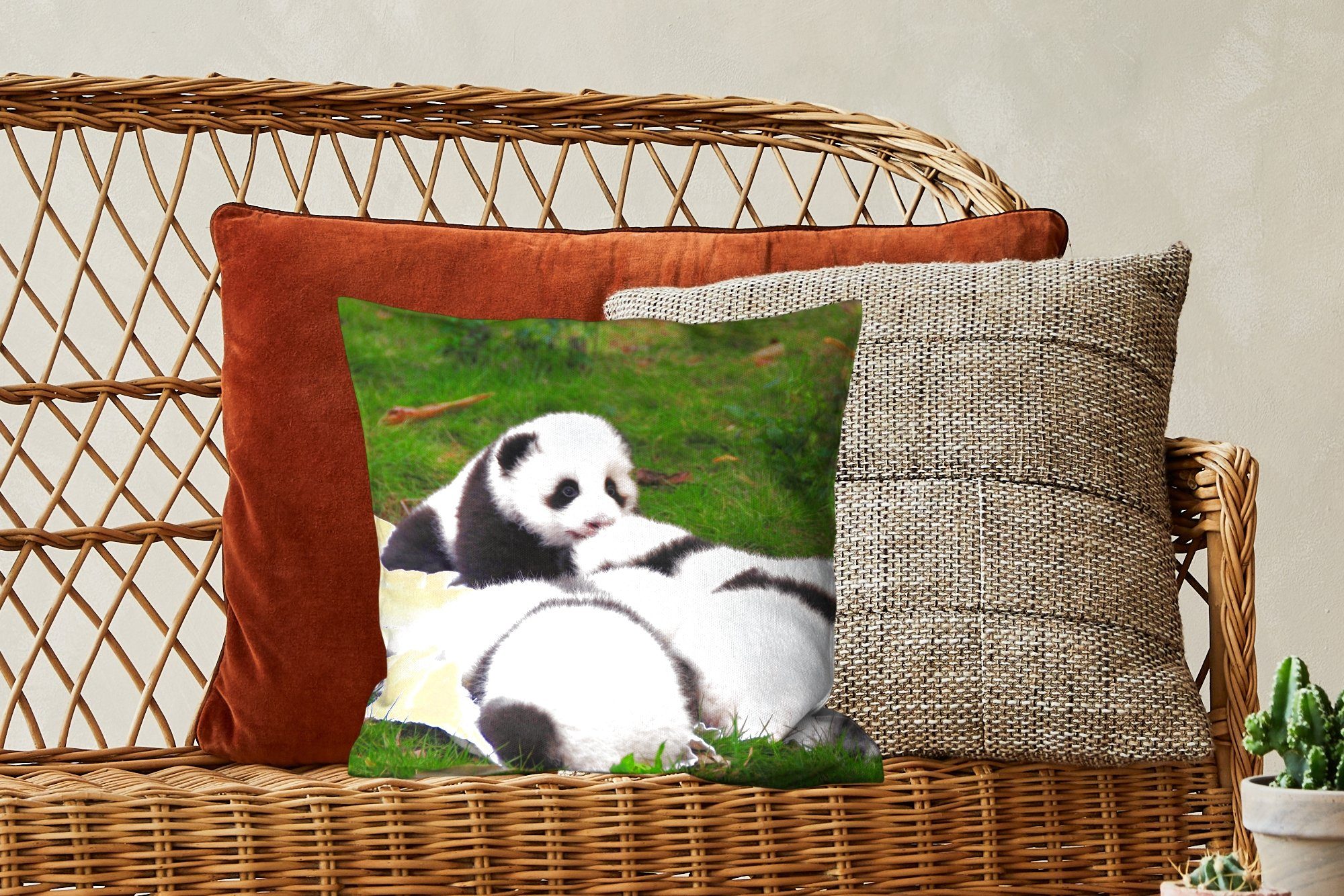 Zierkissen Deko, Schlafzimmer, für Füllung Pandas Dekokissen Sofakissen - Gras Wohzimmer, - mit Decke, MuchoWow