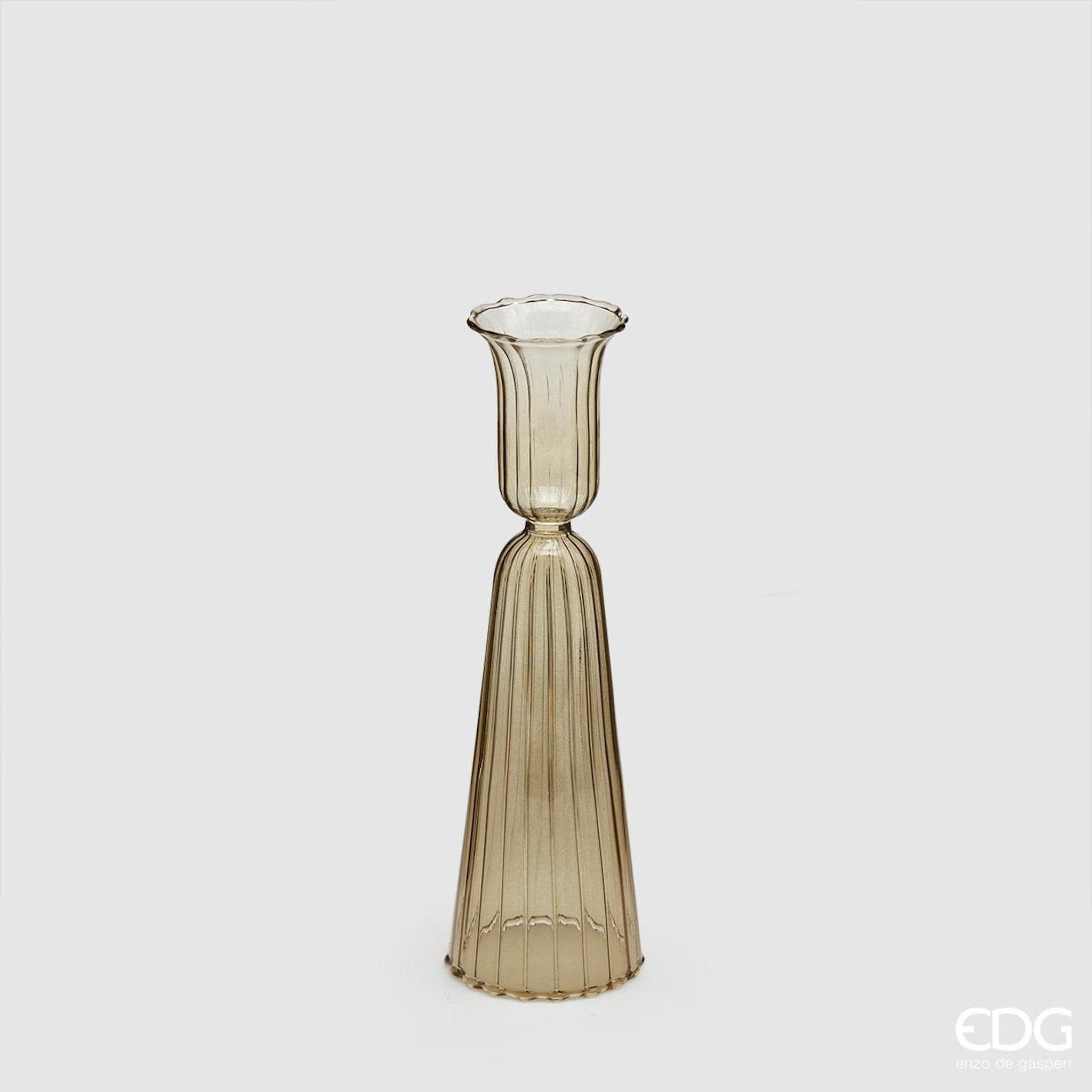 enzo de gasperi Kerzenleuchter Schlanker Kerzenleuchter gewellt - Rauchglas Höhe 18 cm Ø 5 cm