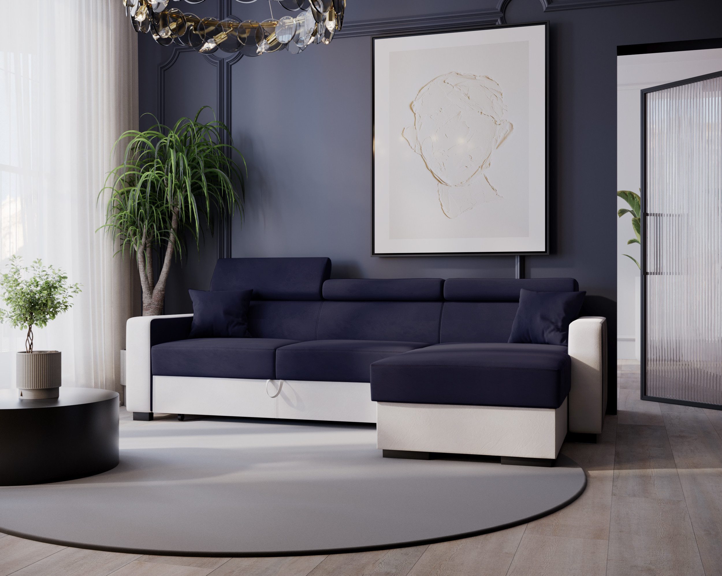 Goldstoff Ecksofa mit Schlaffunktion & Bettkasten günstig online kaufen