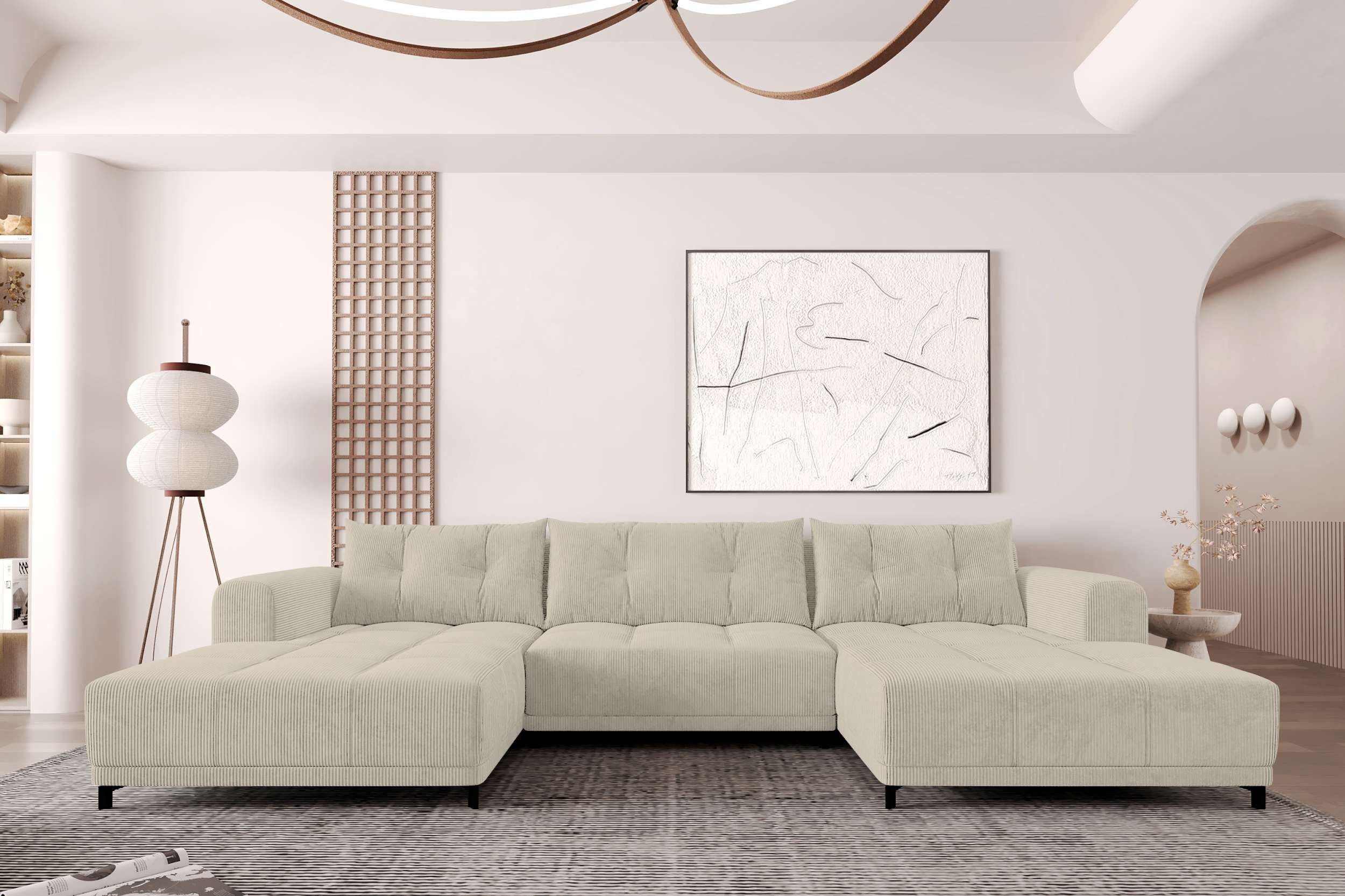 99rooms Wohnlandschaft Massimo, Sofa, U-Form, mit Schlaffunktion, Rundumbezug, in Cordstoff POSO