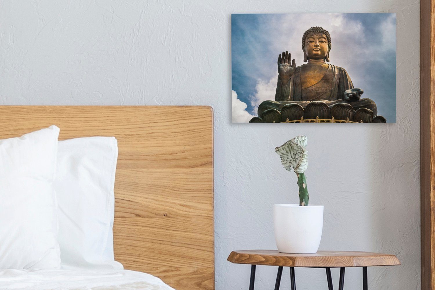St), Aufhängefertig, OneMillionCanvasses® Wandbild Wanddeko, (1 Buddha-Statue Leinwandbilder, cm 30x20 Freien, im Leinwandbild