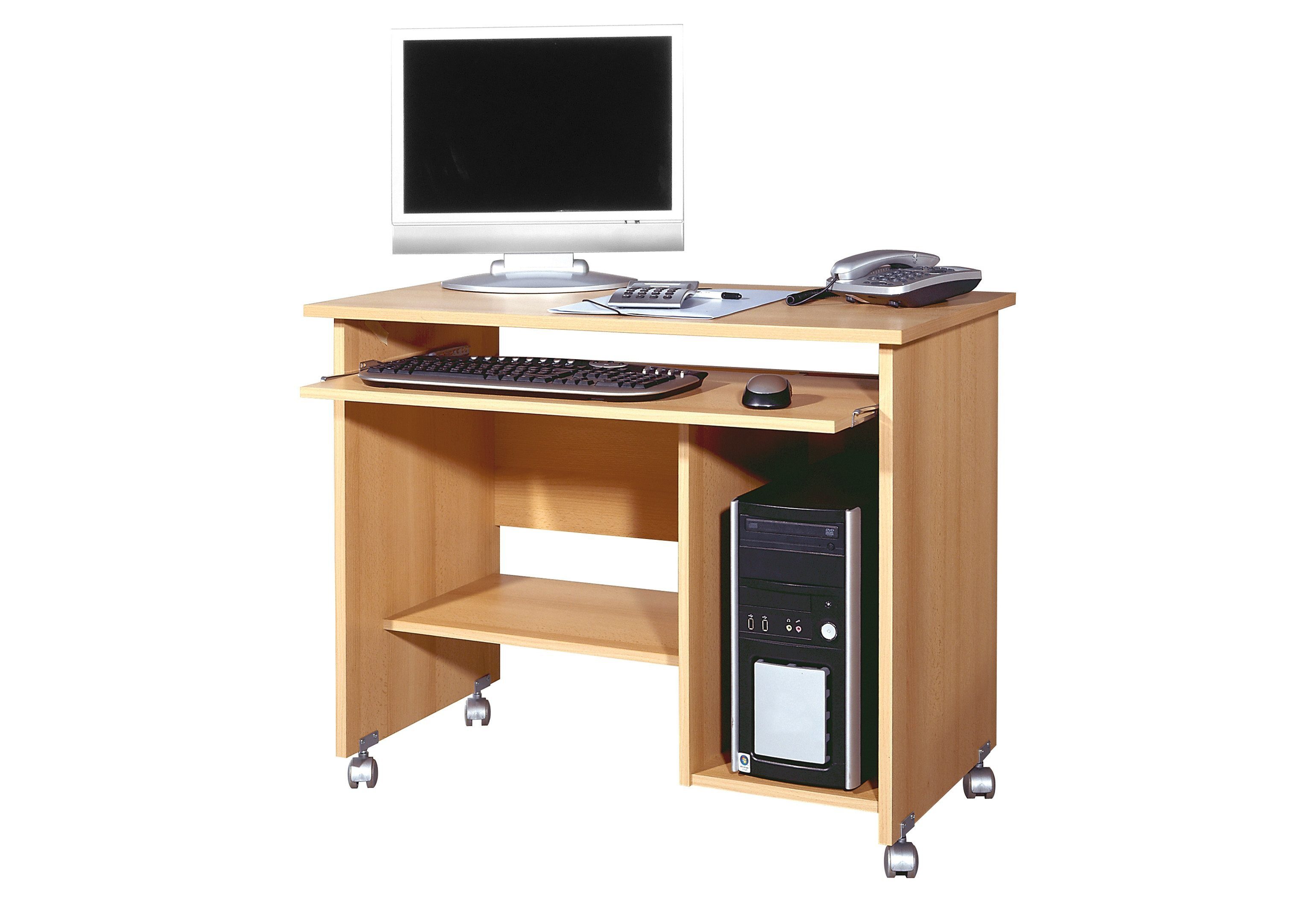GERMANIA Computertisch 0482 / 0486, Computertisch für das Home Office geeignet, mit Tastatur Auszug buchefarben