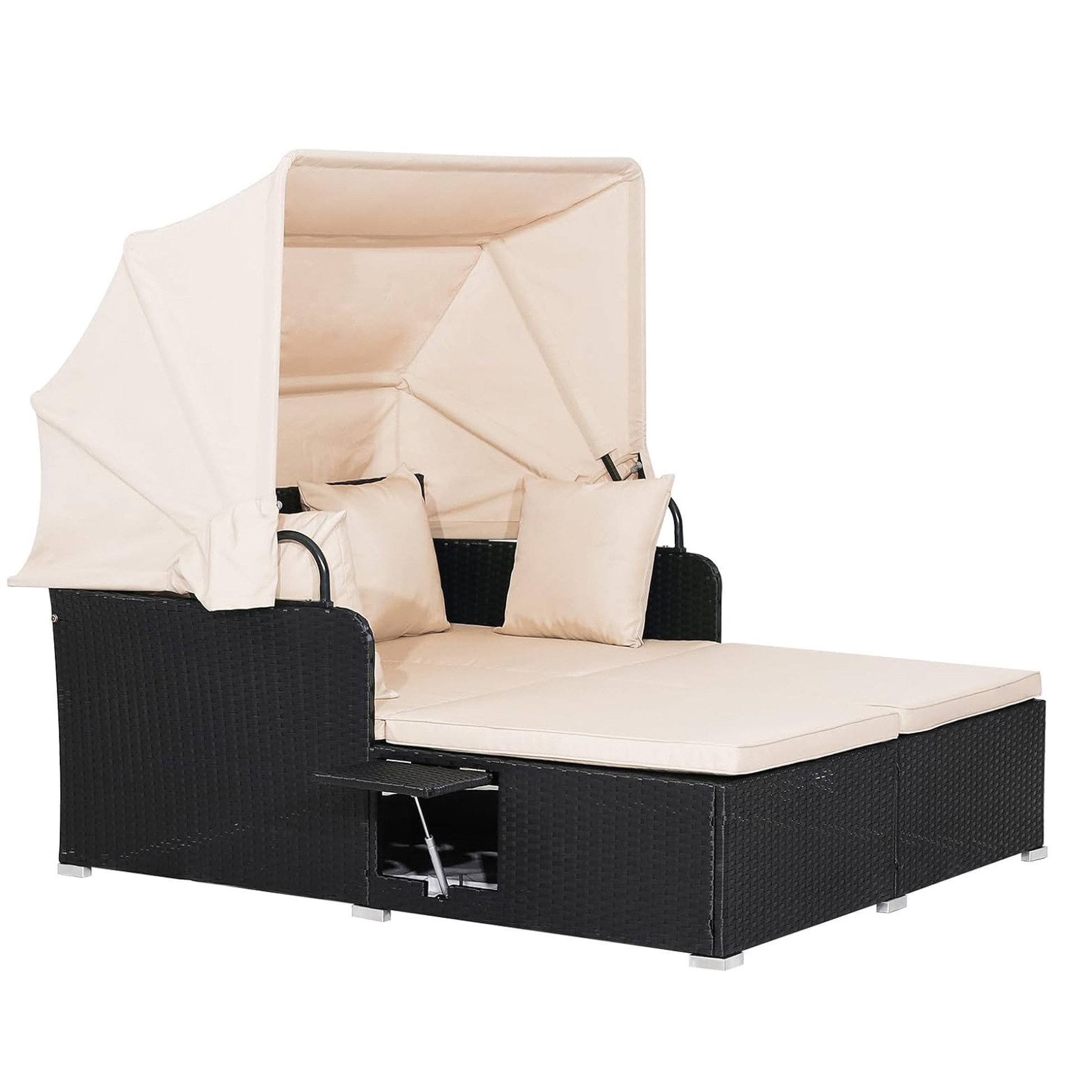 KOMFOTTEU Loungebett, Doppelliege Gartensofa mit faltbarem Sonnendach