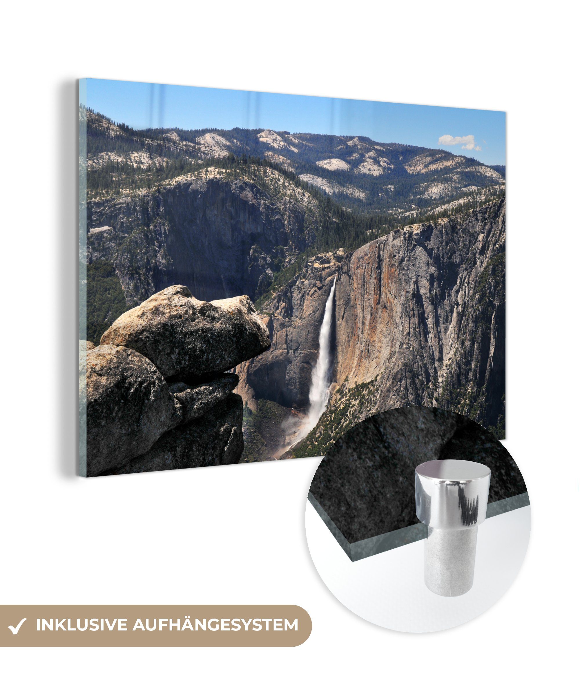 MuchoWow Acrylglasbild Ein Luftbild des Wasserfalls im Yosemite-Nationalpark, (1 St), Acrylglasbilder Wohnzimmer & Schlafzimmer