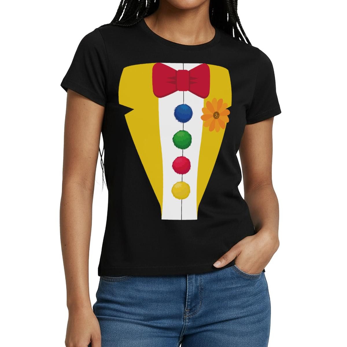 T-Shirt Fasching Clown Kostüm Karneval Outfit Frauen T-Shirt