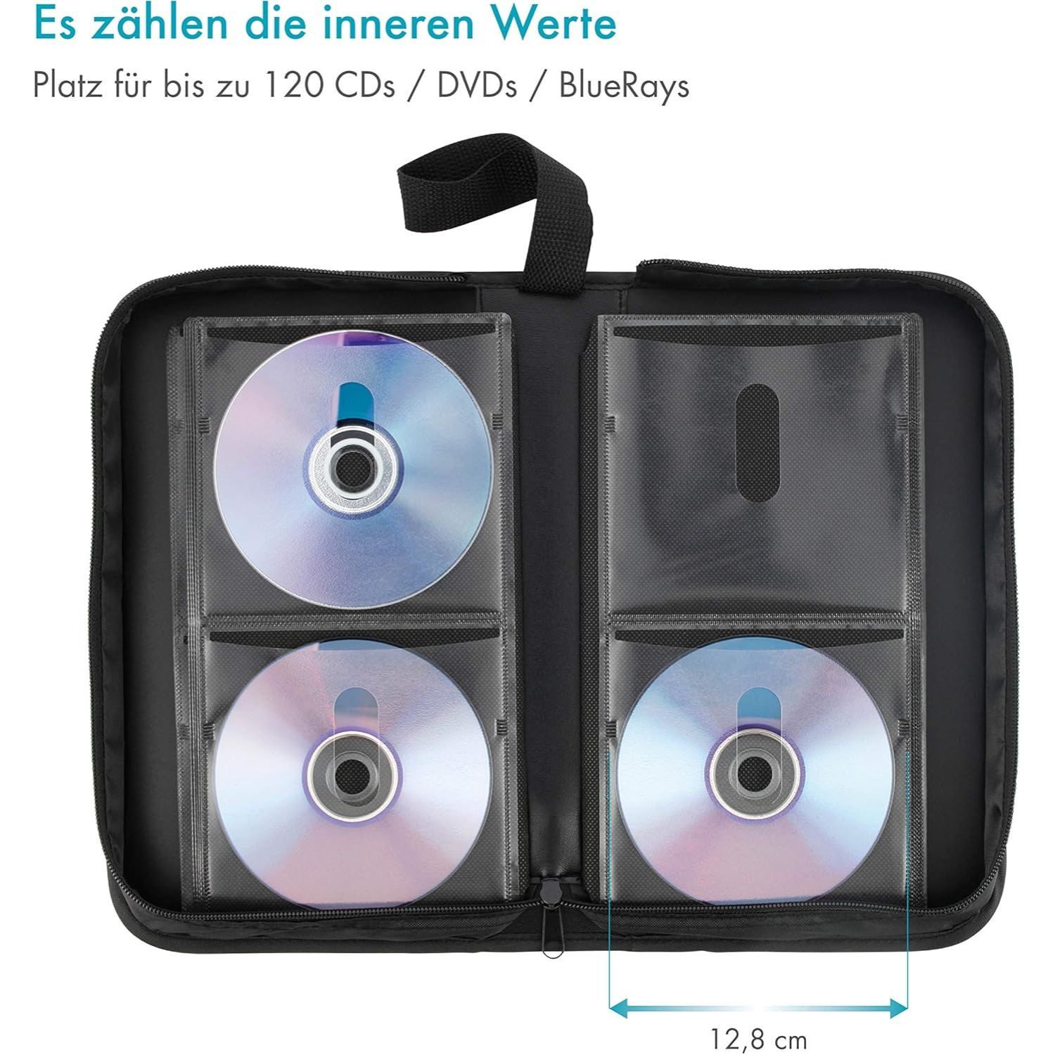 Hama CD-Hülle 120er CD-Tasche Wallet Aufbewahrung Schwarz, für 120x CD DVD Blu-Ray Disc Sleeves Case Hülle Schutzhülle Antistatik