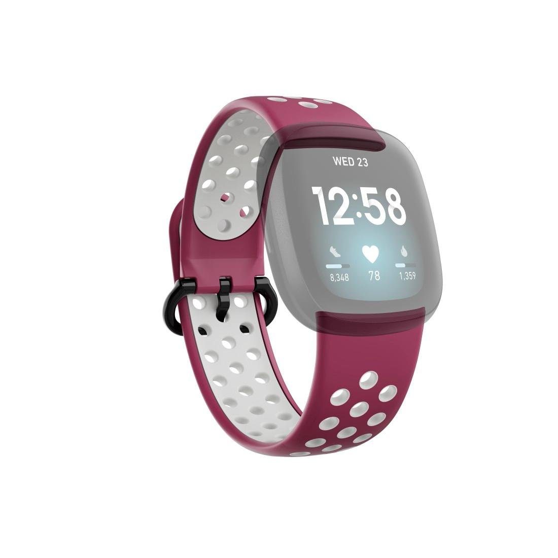 Hama Smartwatch-Armband Ersatzarmband für Fitbit (2), Silikon, bordeaux 22 cm 3/4/Sense Versa cm/21