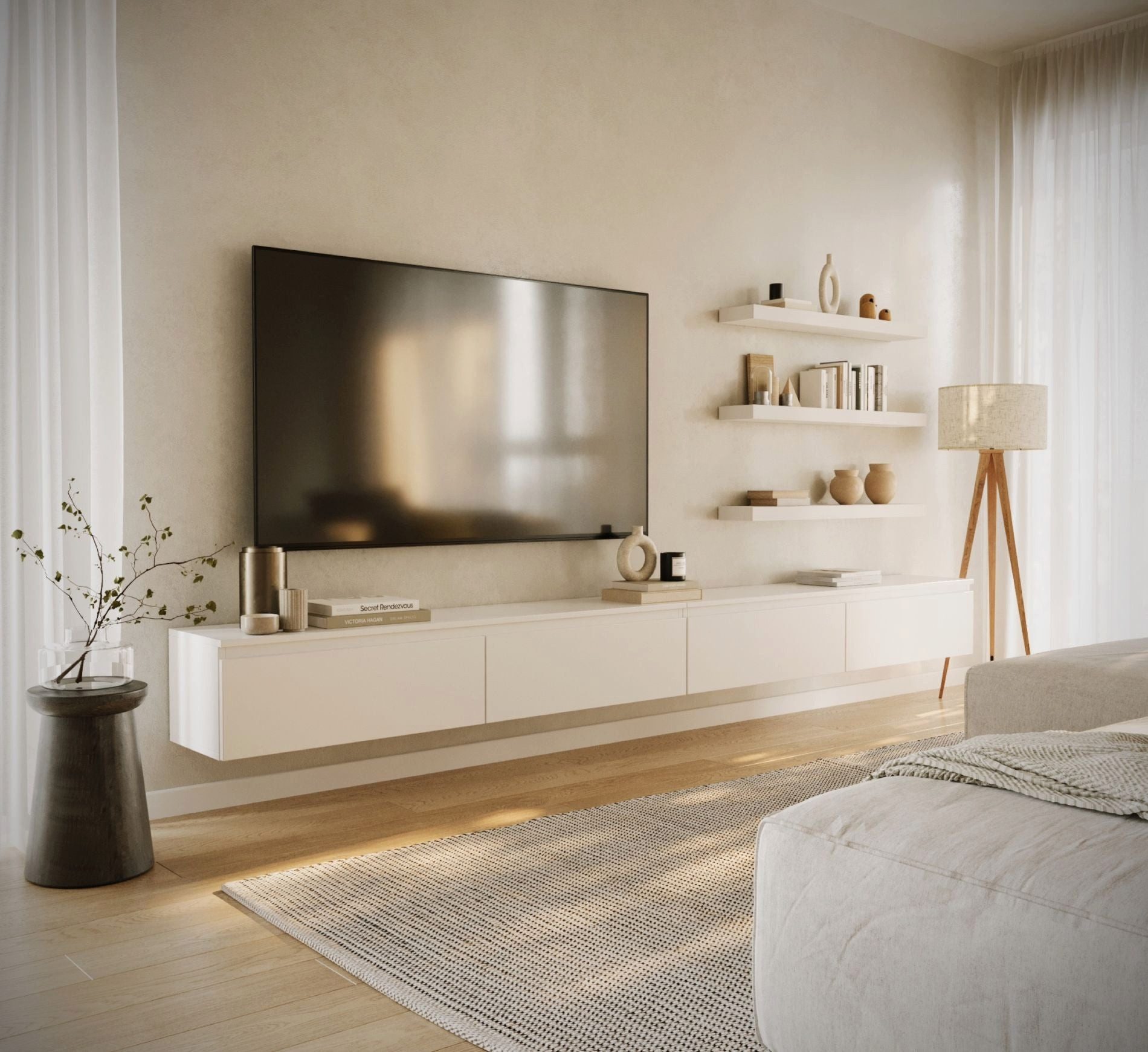 Selsey TV-Schrank BEMMI Hängendes TV-Board mit vier Klappen 300 cm