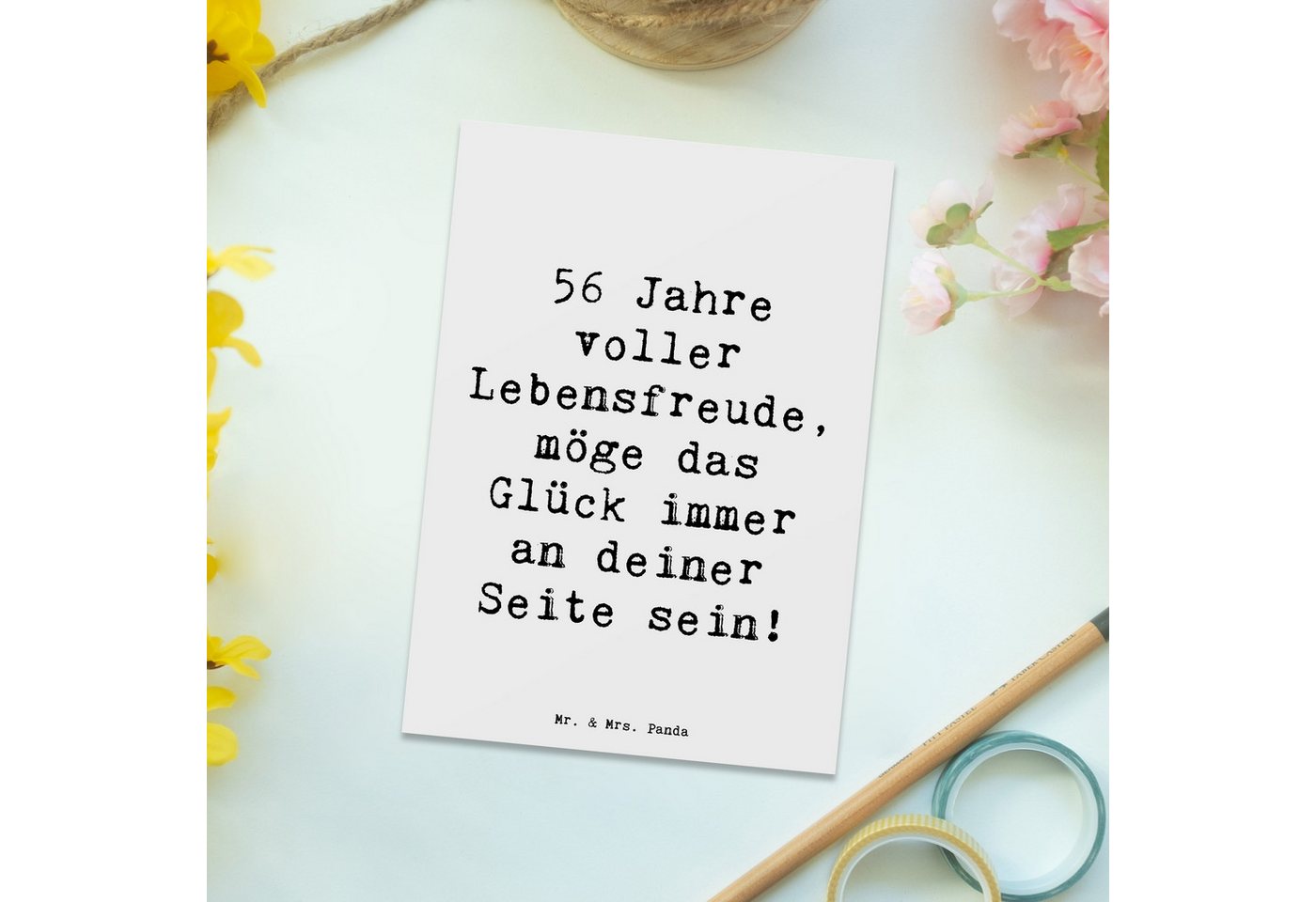Thumbnail - Mr. & Mrs. Panda Postkarte Spruch 56. Geburtstag - Weiß - Geschenk, Geburtstagsspruch für Freund