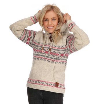 KUNST UND MAGIE Kapuzenstrickjacke Hoodie Ski-Pullover gefüttert Wolljacke Strickpullover Norwegermuster