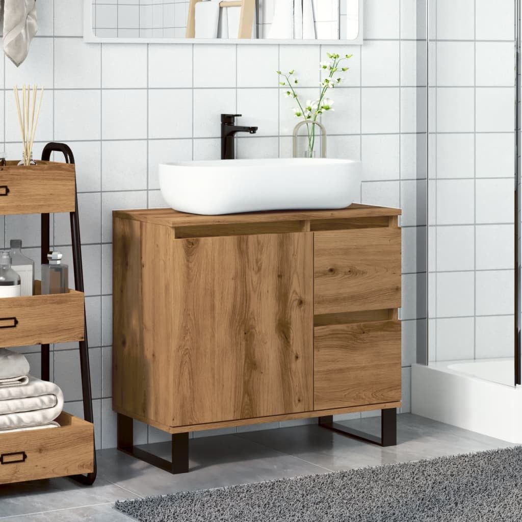 vidaXL Waschtisch NA Waschbeckenunterschrank Holzwerkstoff Artisan-Eiche freistehend 65x