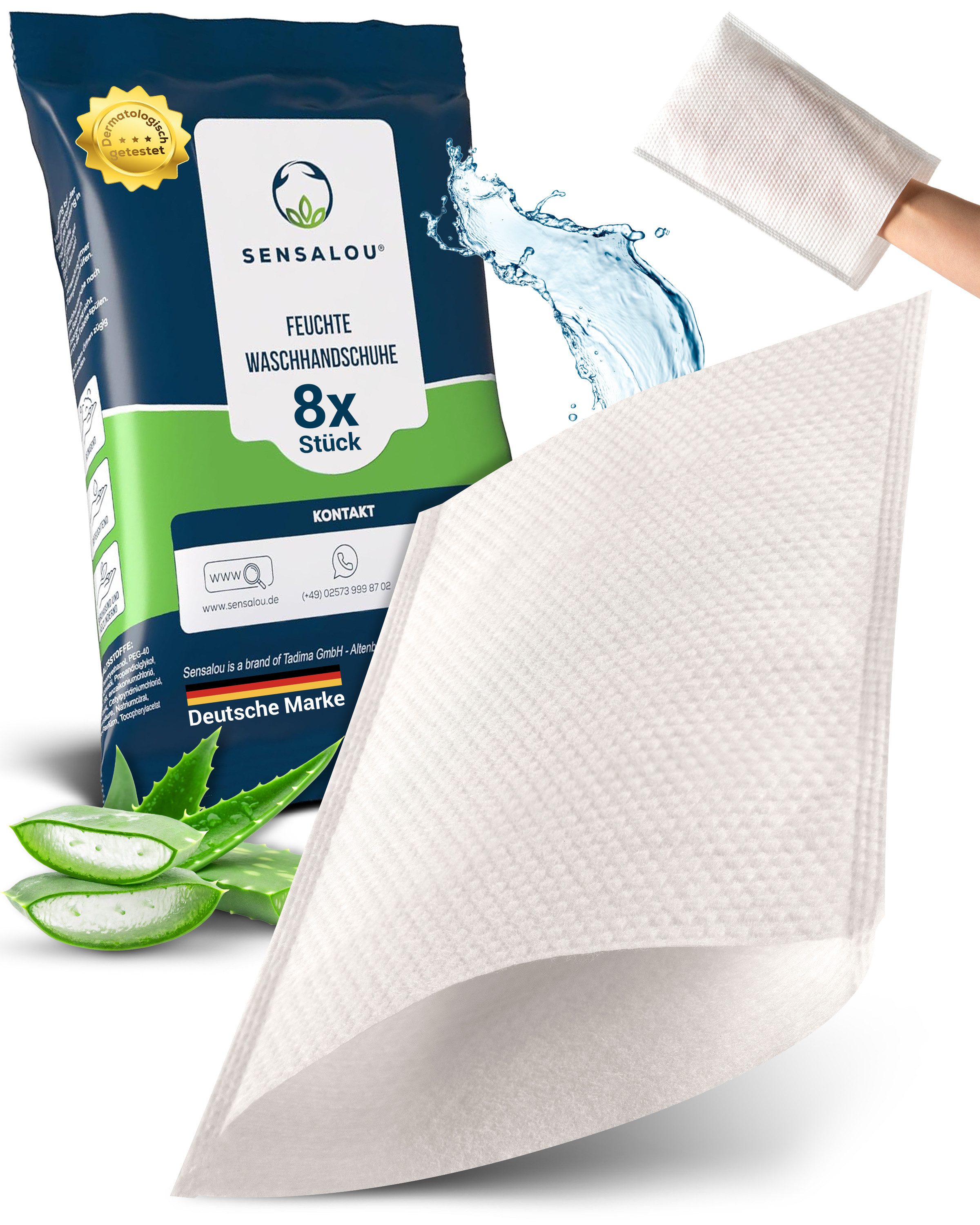 Sensalou Einmal-Waschhandschuh Feuchte Waschhandschuhe Einweg Körperpflege (8-St), Einmalwaschlappen,Pflegebedarf, Sensalou