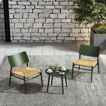 HAUSS SPLOE Gartenlounge-Set mit Ein Couchtisch und zwei Stühle aus PE-Rattan, UV-Schutz, Grün