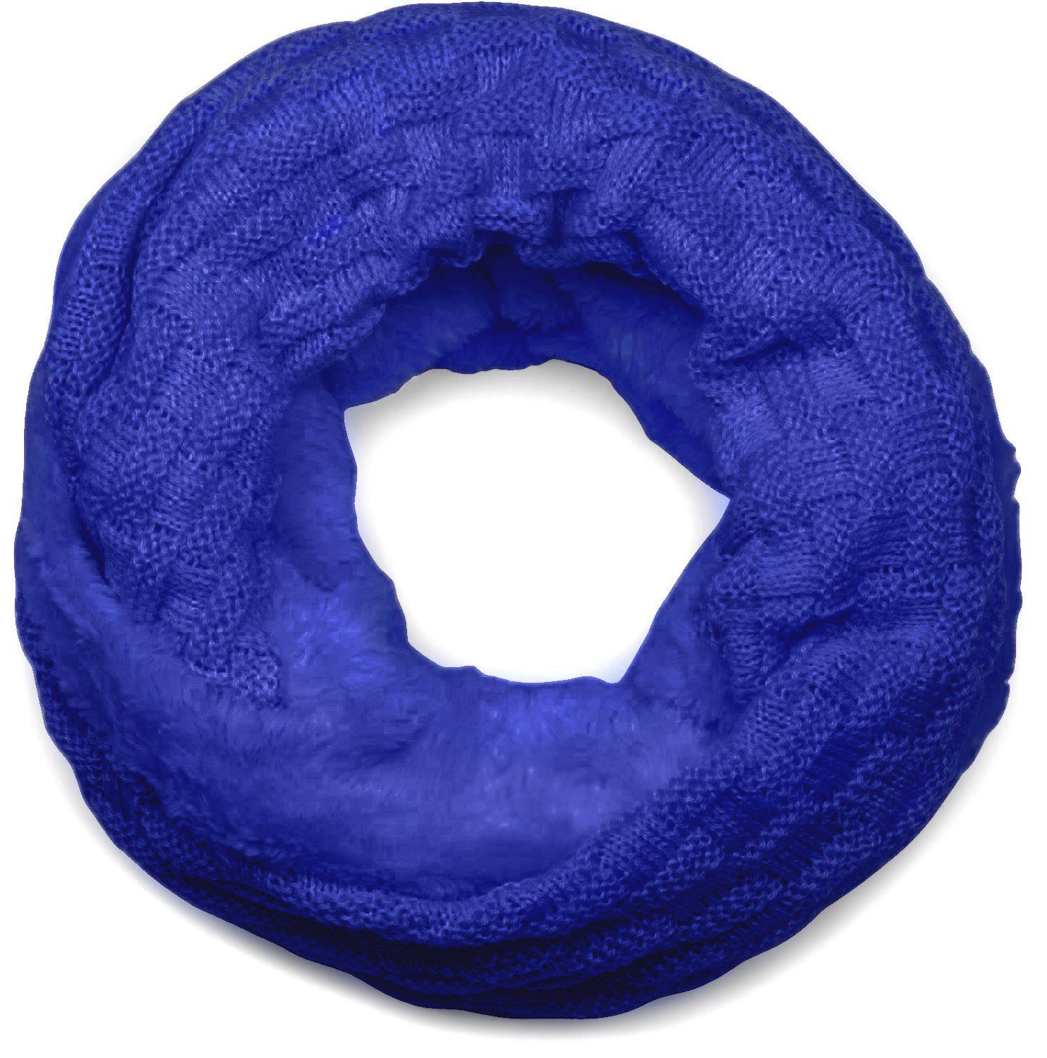 styleBREAKER Strickschal, (1-St), Feinstrick Loop mit Flecht Muster und Teddyfleece Royalblau