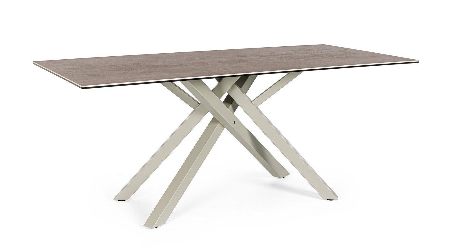 Natur24 Gartentisch Esstisch Sean 180x90x76cm Keramik Glas Tischplatte Kreuzgestell Taupe