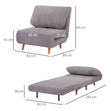 HOMCOM Sessel 2-IN-1 Schlafsessel Gästebett, verstellbare Kopfstütze Cord-Optik (Set, 1-St., 1 x Schlafsofa), mehrfach verstellbar