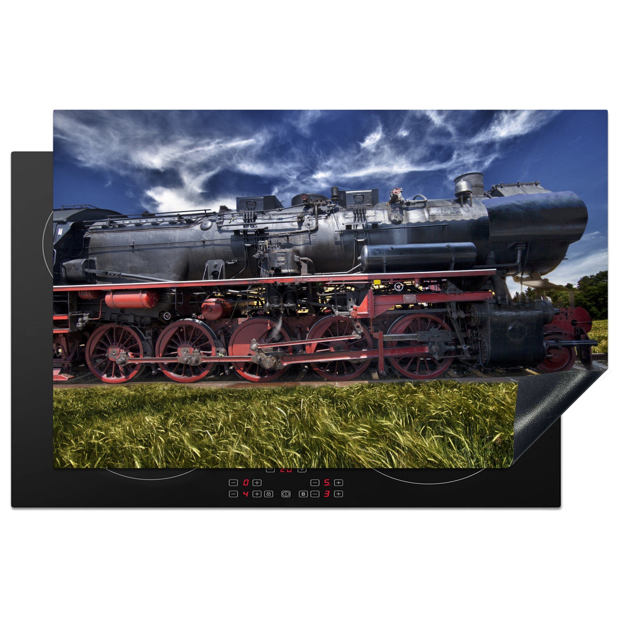 MuchoWow Herdblende-/Abdeckplatte Dampflokomotive auf Vinyl, einem die für 81x52 Schutz (1 Ceranfeldabdeckung Feld, cm, tlg), Induktionskochfeld küche